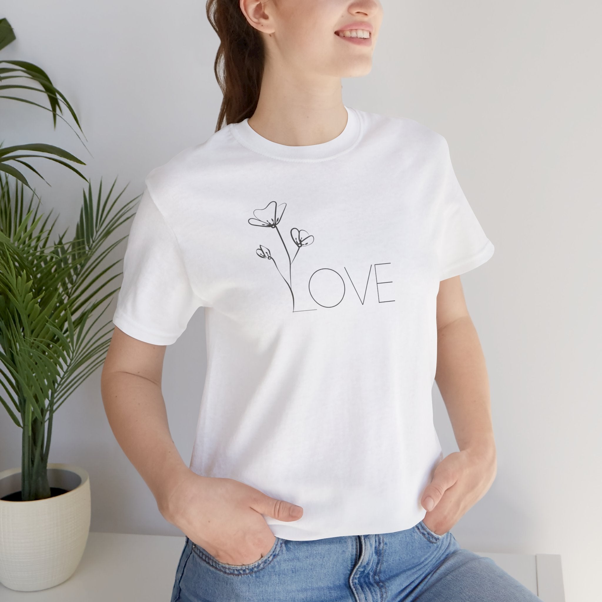 Love Floral Minimalist Line Art T‑Shirt