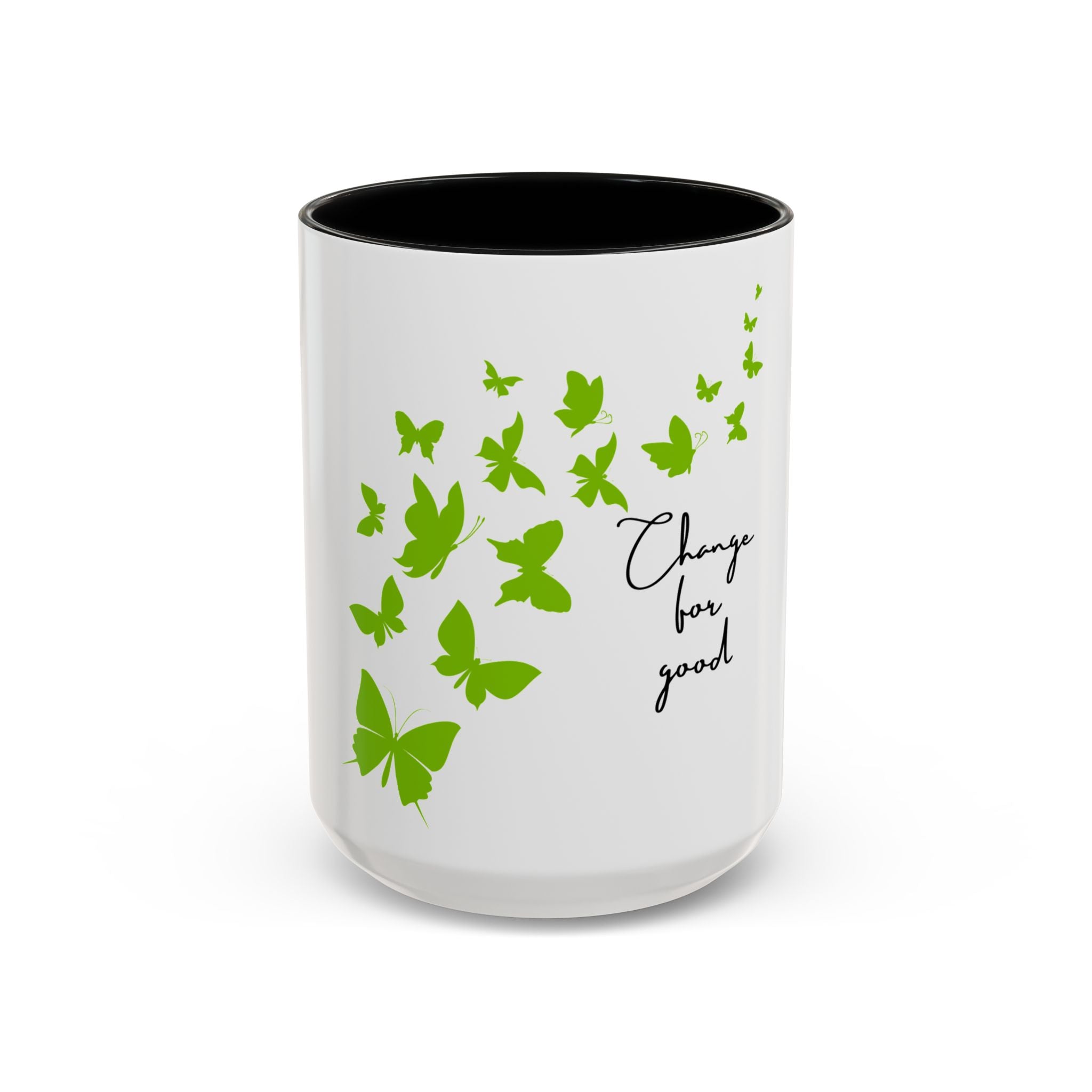 Accent Coffee Mug - Green Butterfly "Change for Good" Inspirational Ceramic Mug (11/15oz)
