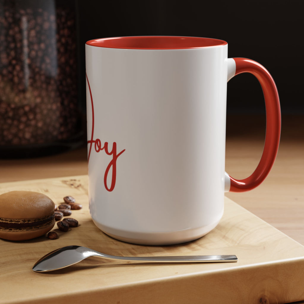 Joy Script Accent Coffee Mug – Festive Red Typography 11/15oz
