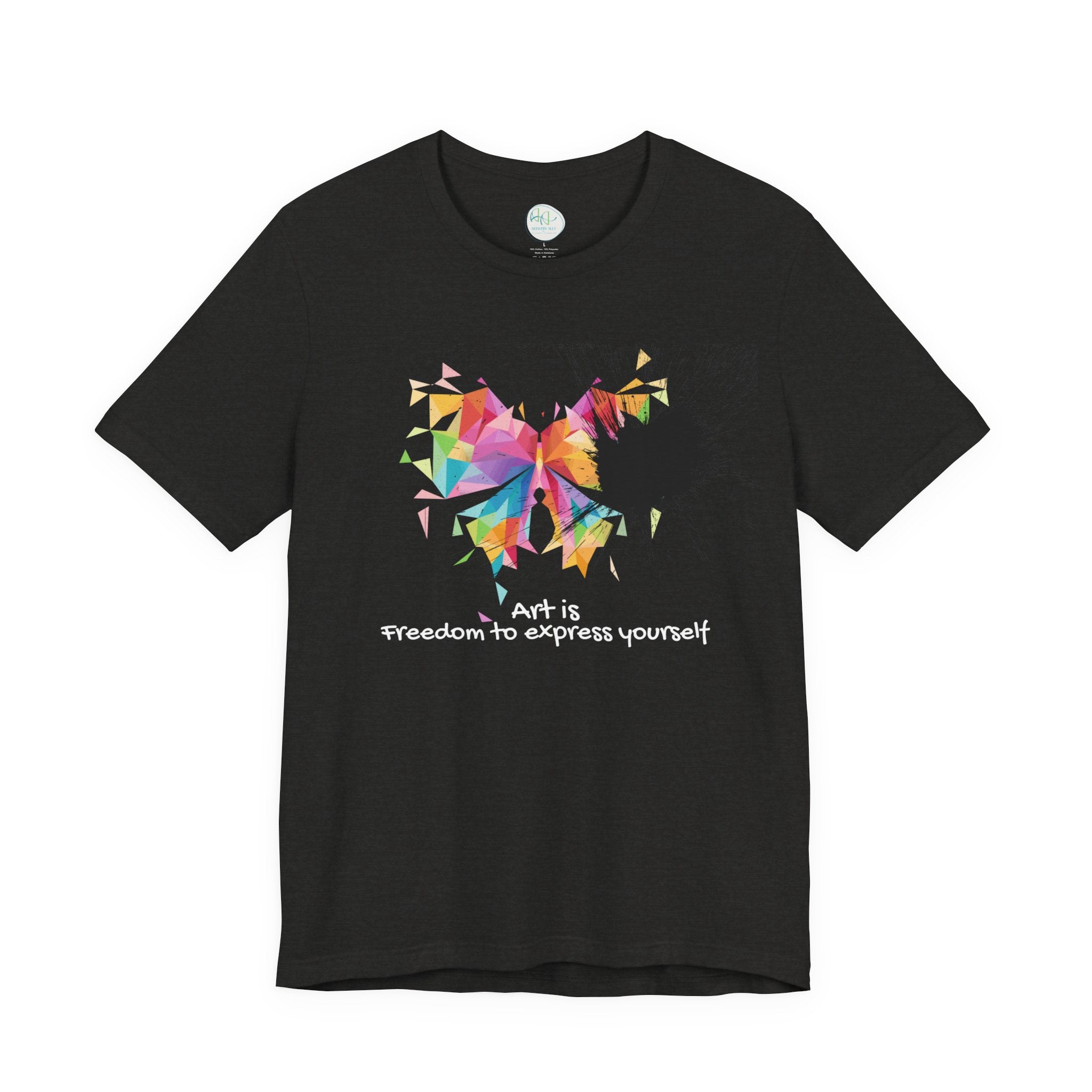 Art Is Freedom Tee — Colorful Abstract Heart Graphic Short Sleeve Shirt
