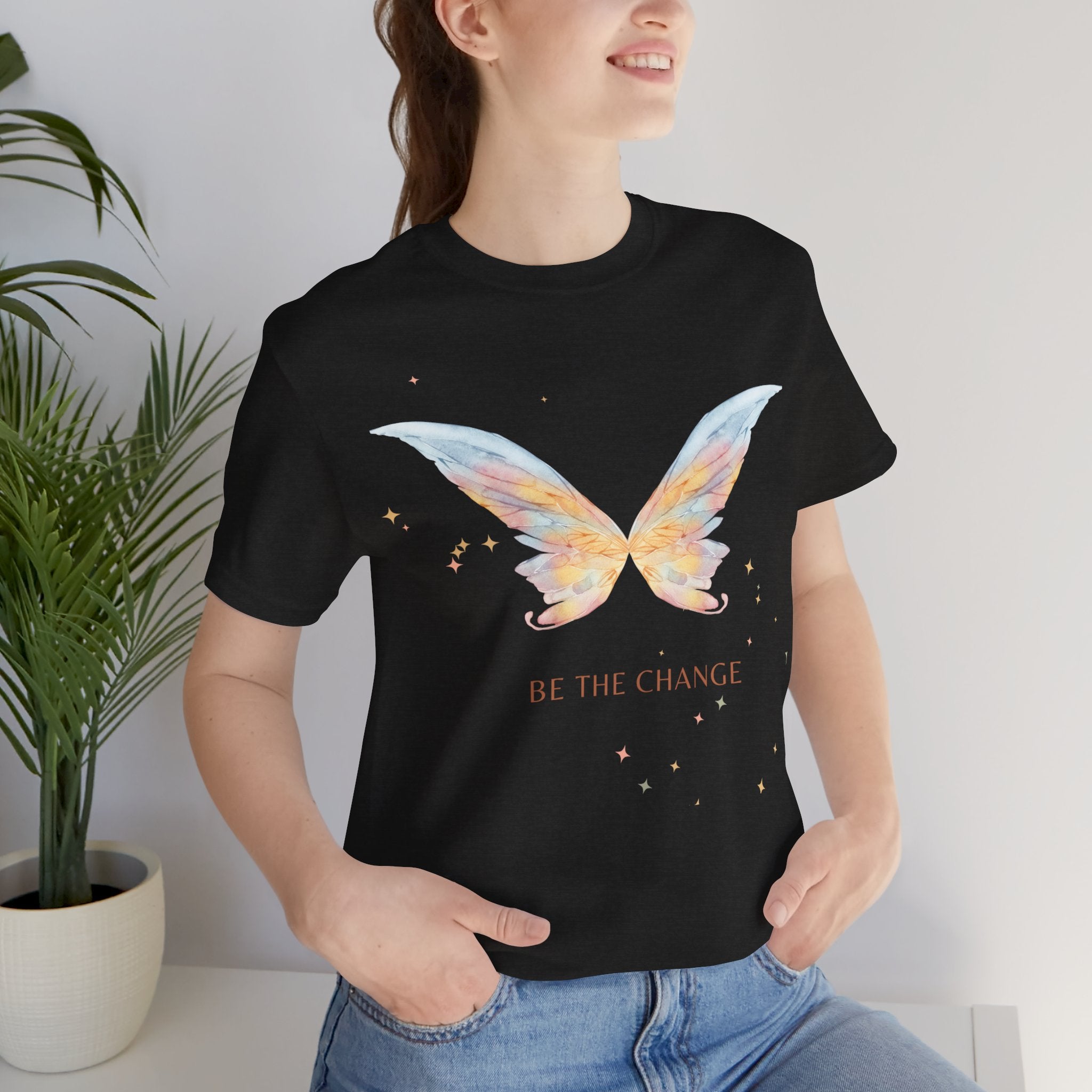 Butterfly Wings Tee — "Be The Change" Inspirational Graphic T-Shirt