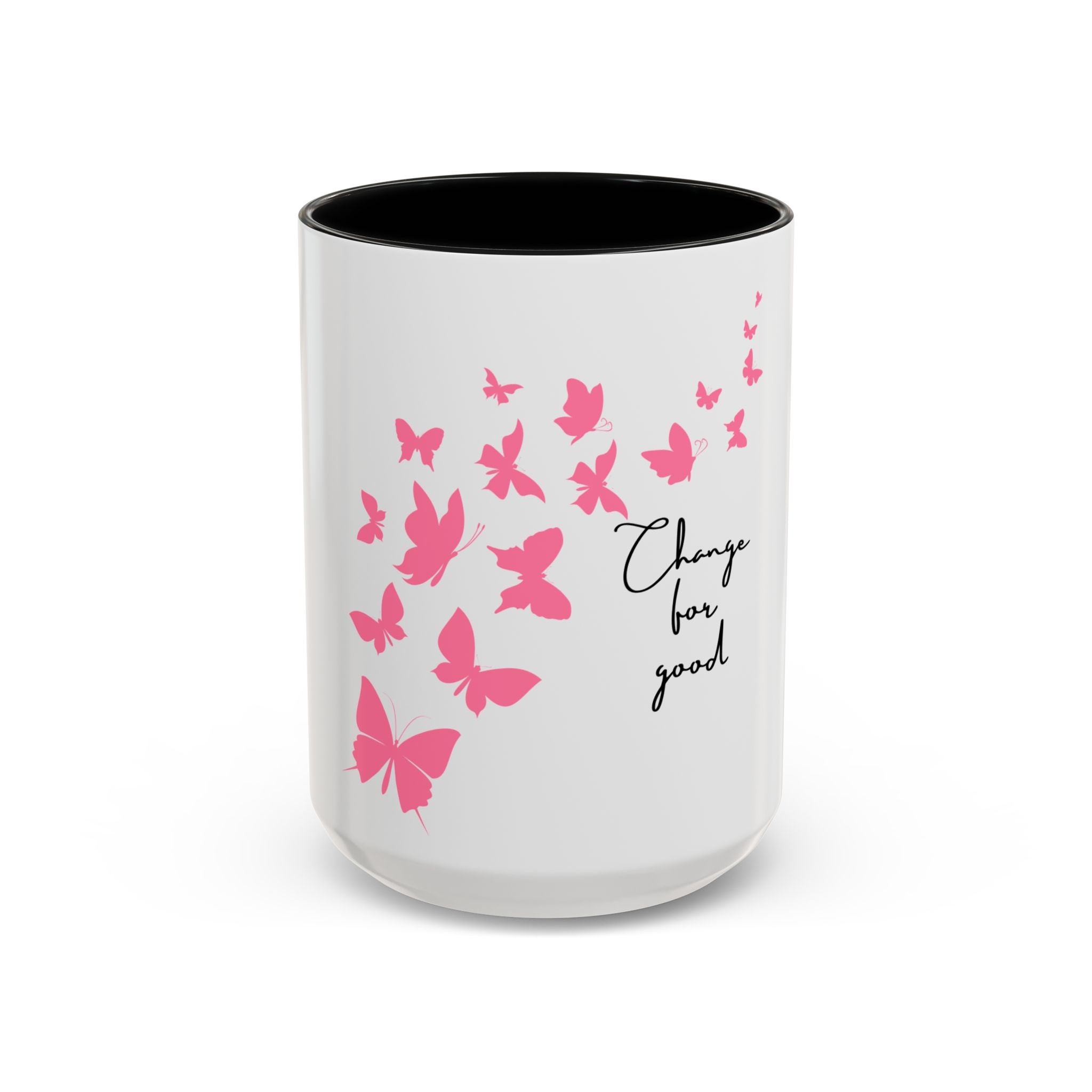 Butterfly "Change for Good" Accent Coffee Mug — Pink Butterflies 11/15oz