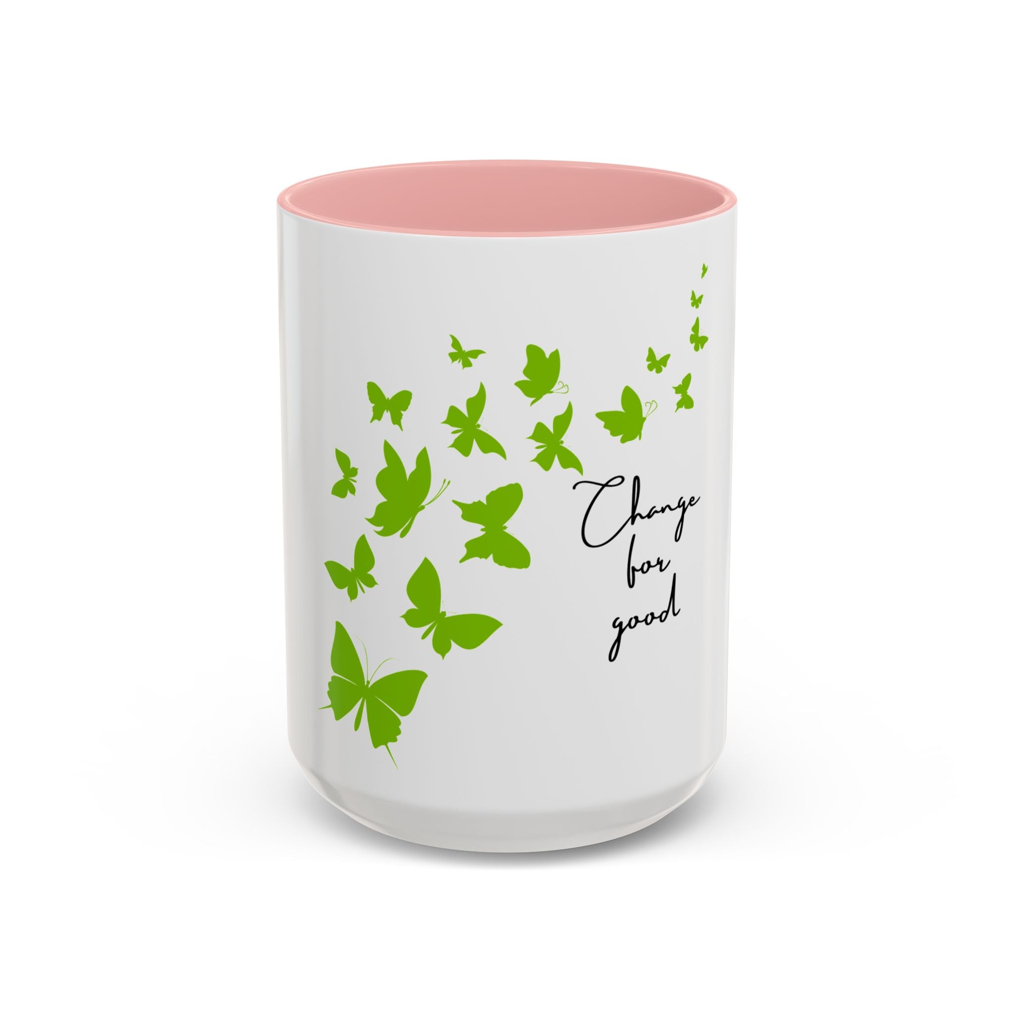 Accent Coffee Mug - Green Butterfly "Change for Good" Inspirational Ceramic Mug (11/15oz)