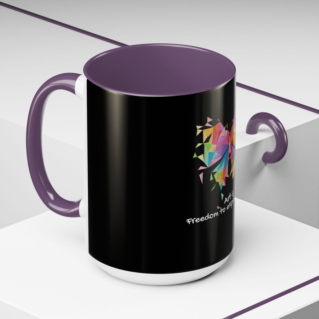 Art Is Freedom Coffee Mug — Colorful Butterfly Design (11/15oz)