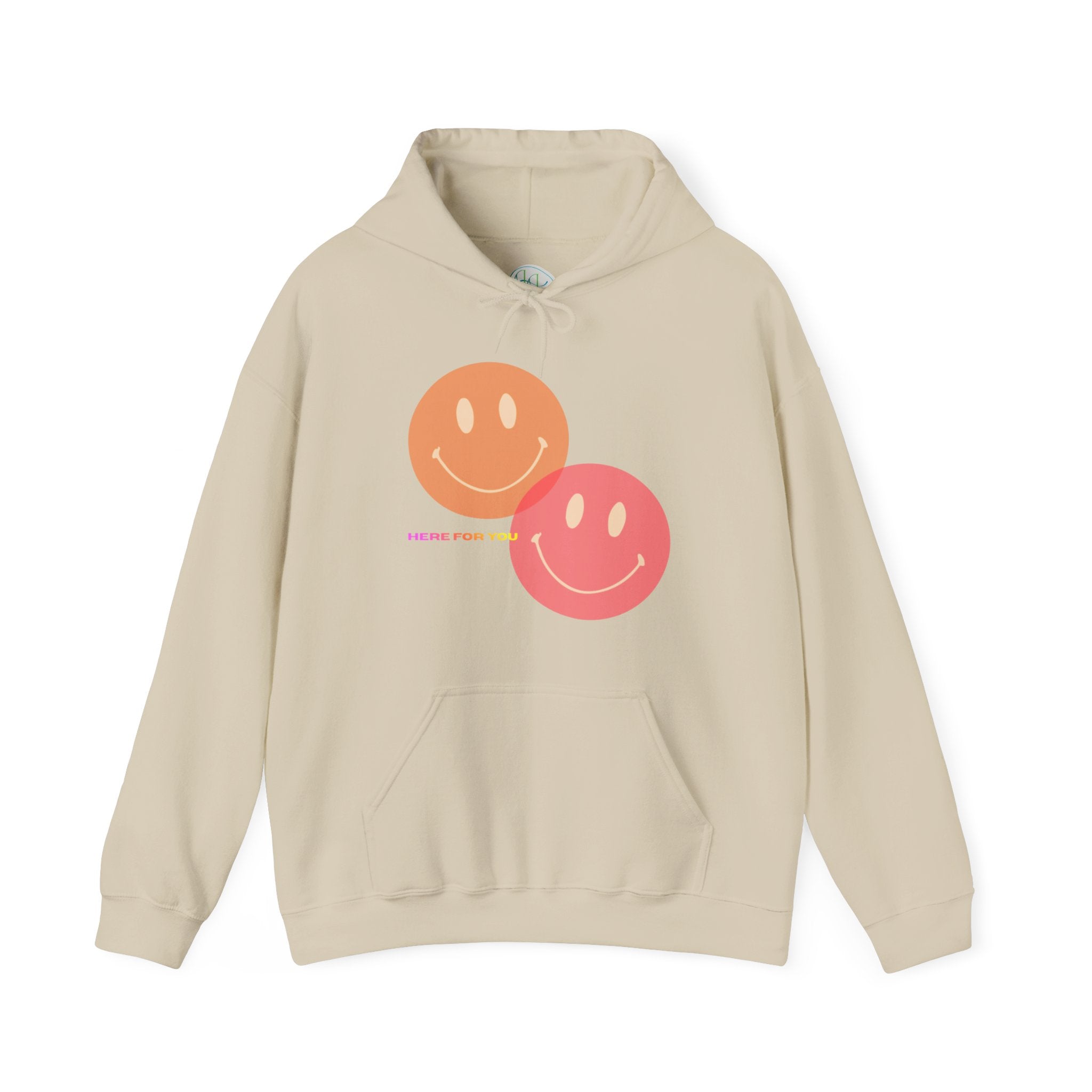 Smiley Duo Hoodie — Pastel Pink & Peach Smiles Graphic Sweatshirt