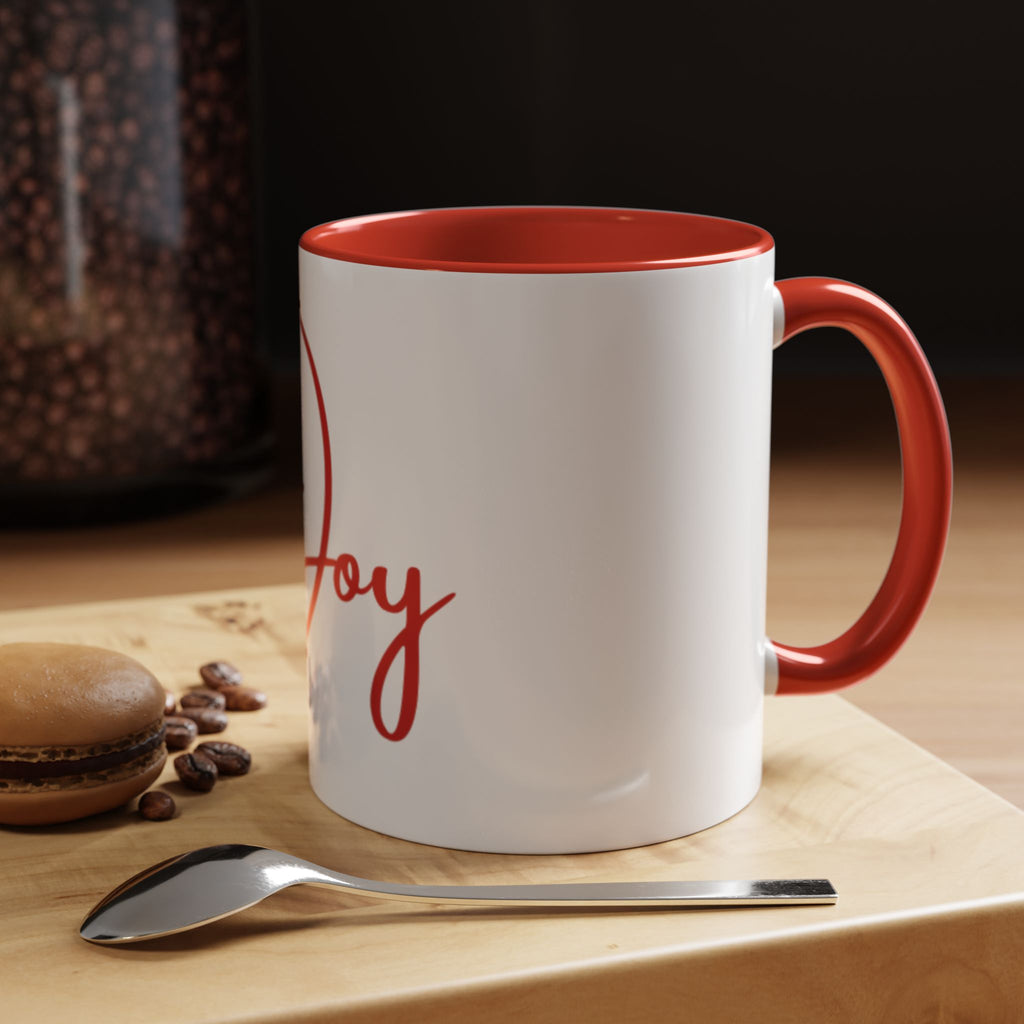 Joy Script Accent Coffee Mug – Festive Red Typography 11/15oz