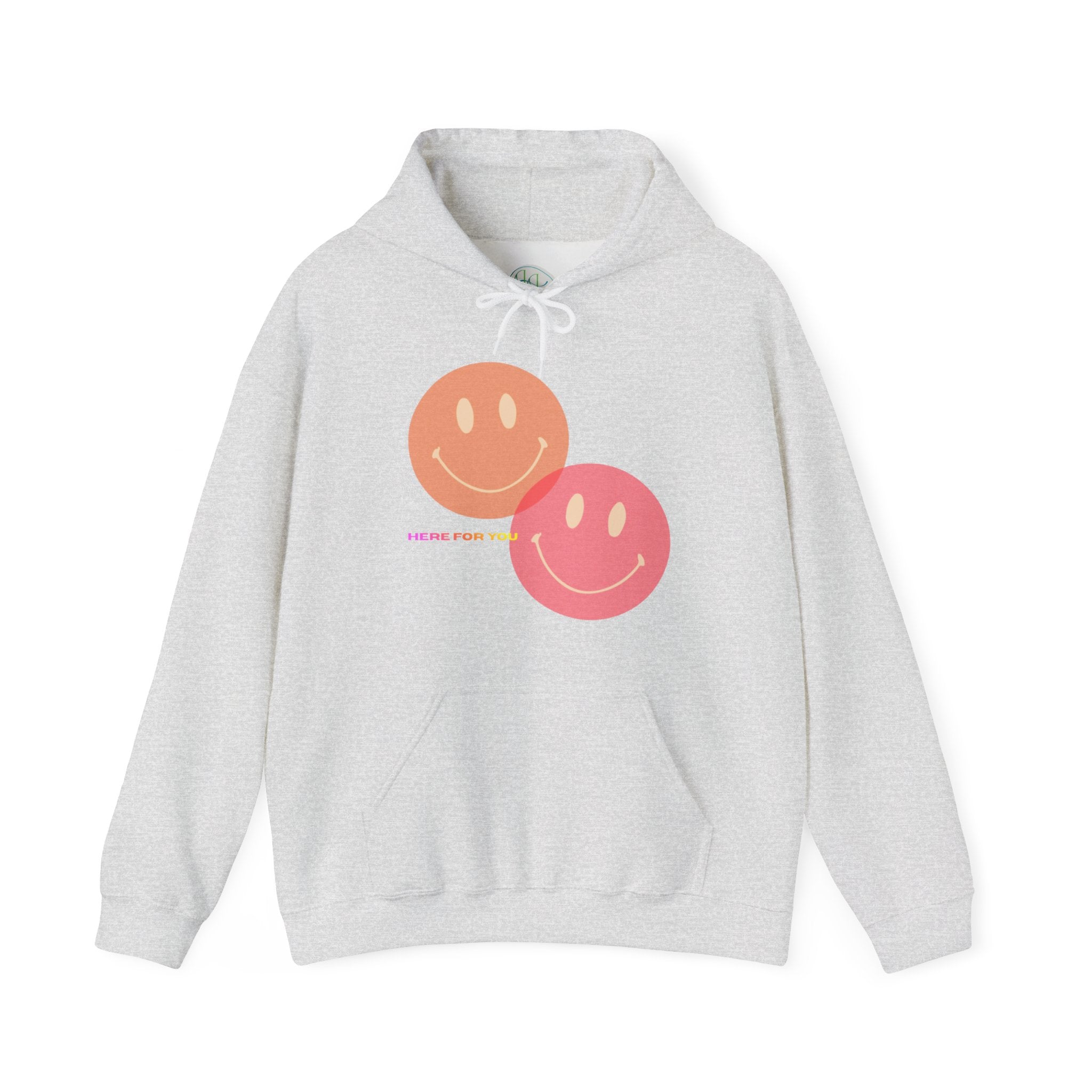 Smiley Duo Hoodie — Pastel Pink & Peach Smiles Graphic Sweatshirt
