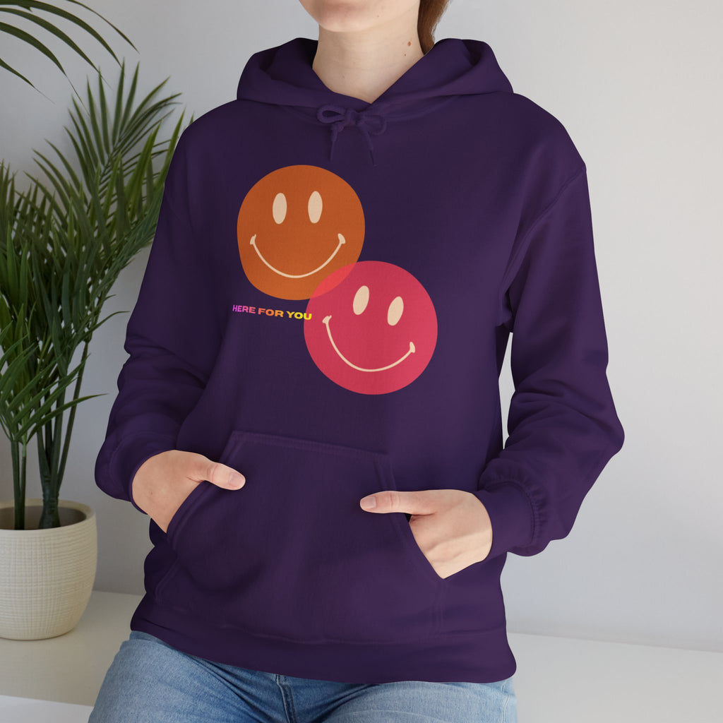 Smiley Duo Hoodie — Pastel Pink & Peach Smiles Graphic Sweatshirt
