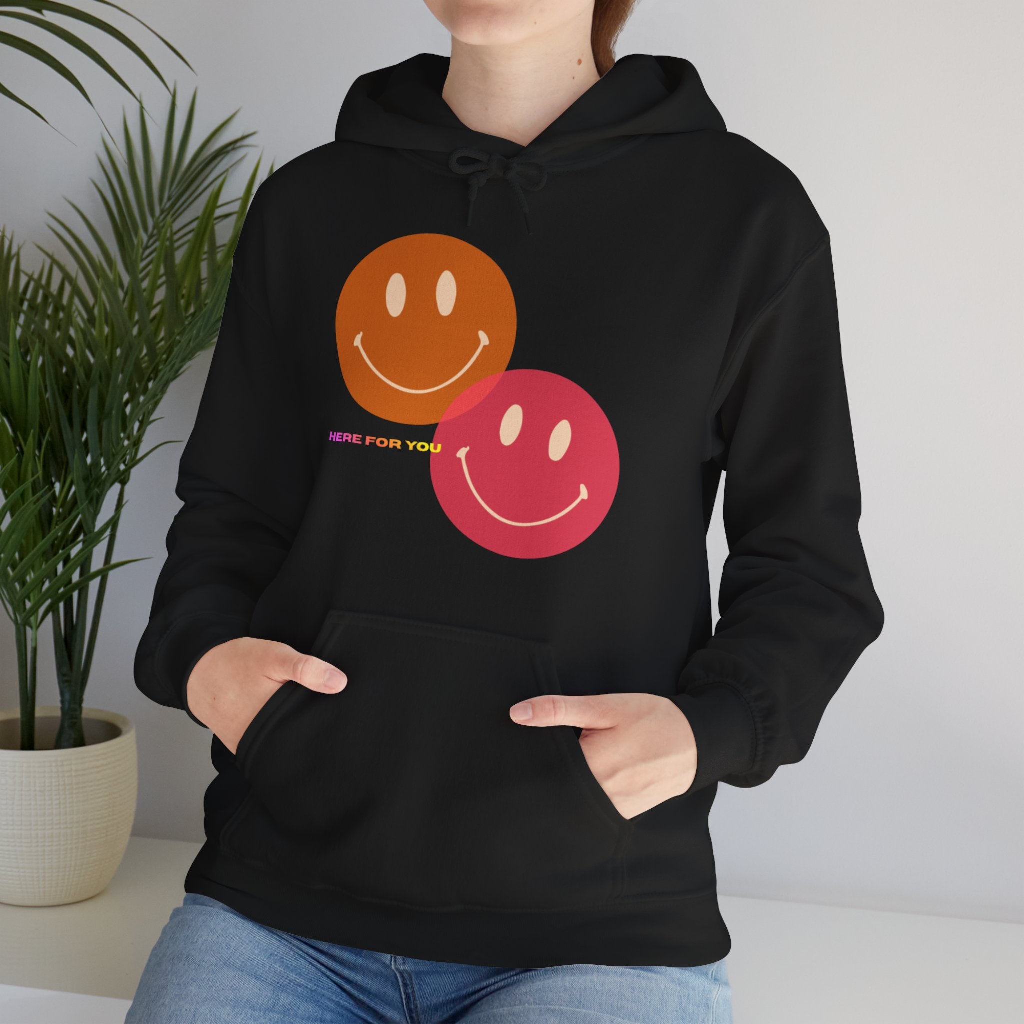 Smiley Duo Hoodie — Pastel Pink & Peach Smiles Graphic Sweatshirt