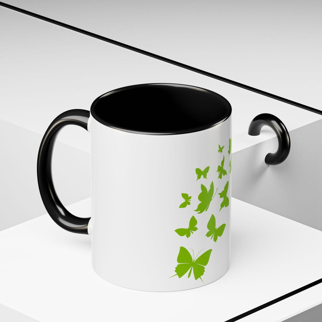 Accent Coffee Mug - Green Butterfly "Change for Good" Inspirational Ceramic Mug (11/15oz)