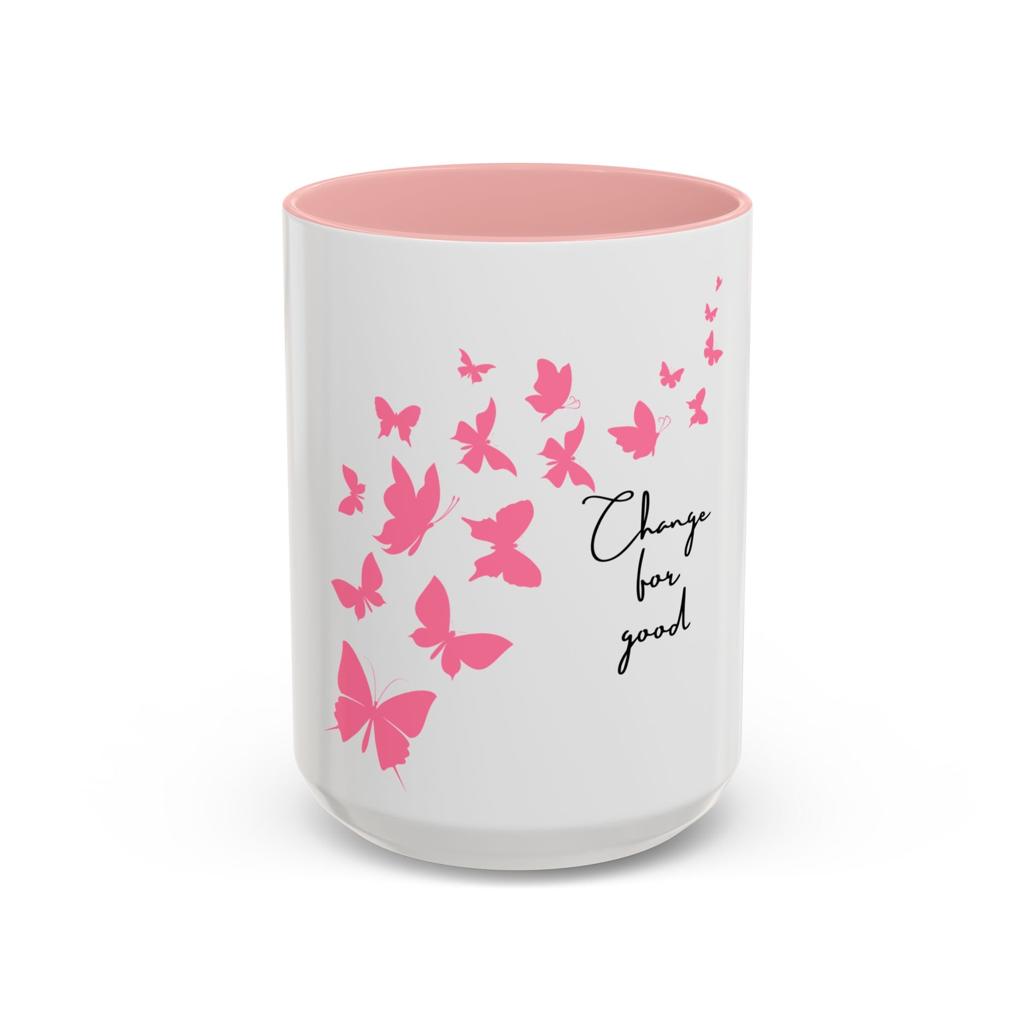 Butterfly "Change for Good" Accent Coffee Mug — Pink Butterflies 11/15oz