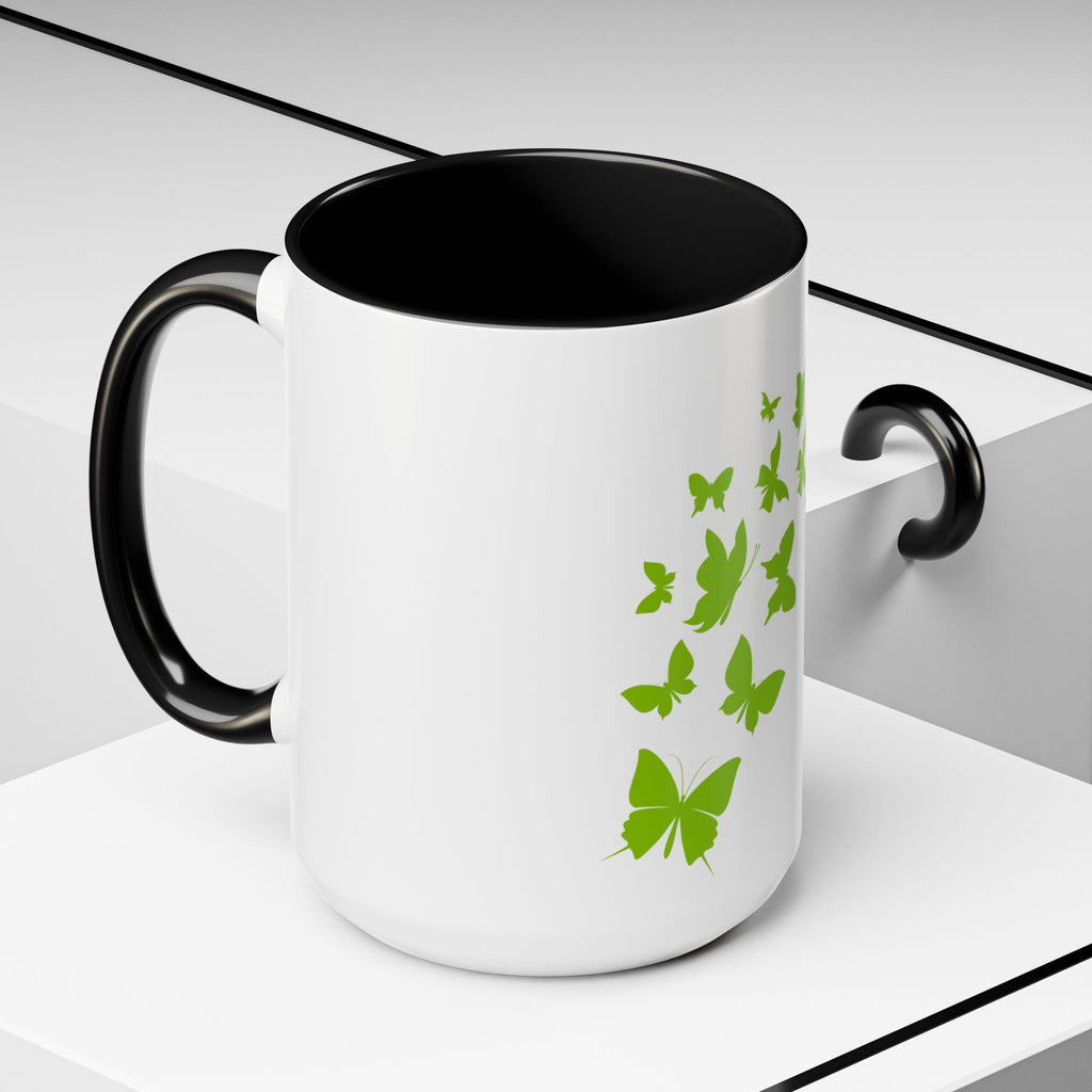 Accent Coffee Mug - Green Butterfly "Change for Good" Inspirational Ceramic Mug (11/15oz)