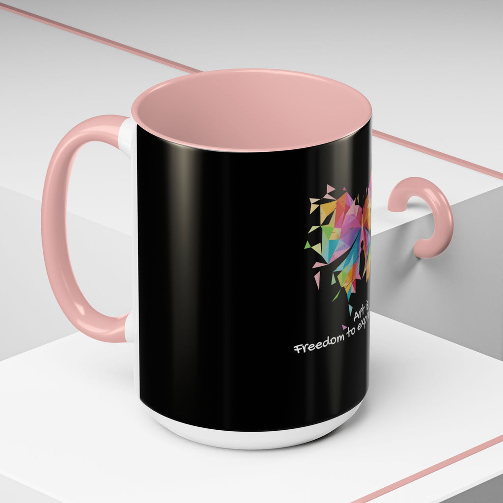Art Is Freedom Coffee Mug — Colorful Butterfly Design (11/15oz)