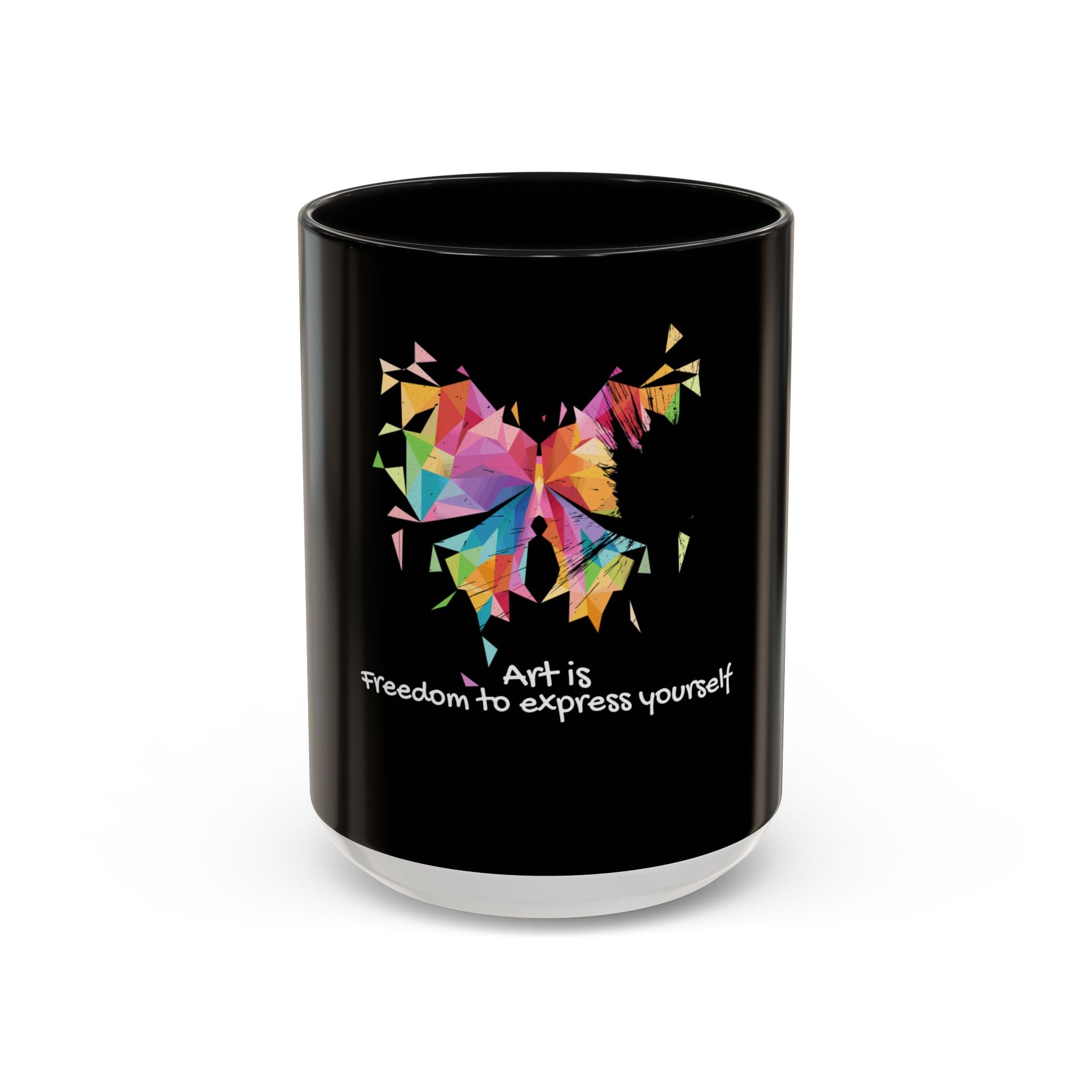 Art Is Freedom Coffee Mug — Colorful Butterfly Design (11/15oz)