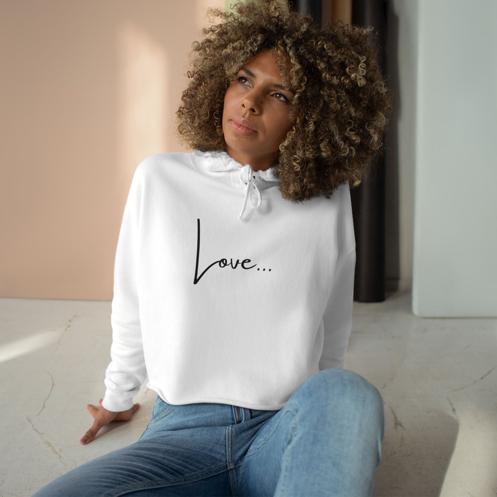 Love... Cropped Hoodie — Minimal Script Graphic Crop Sweatshirt