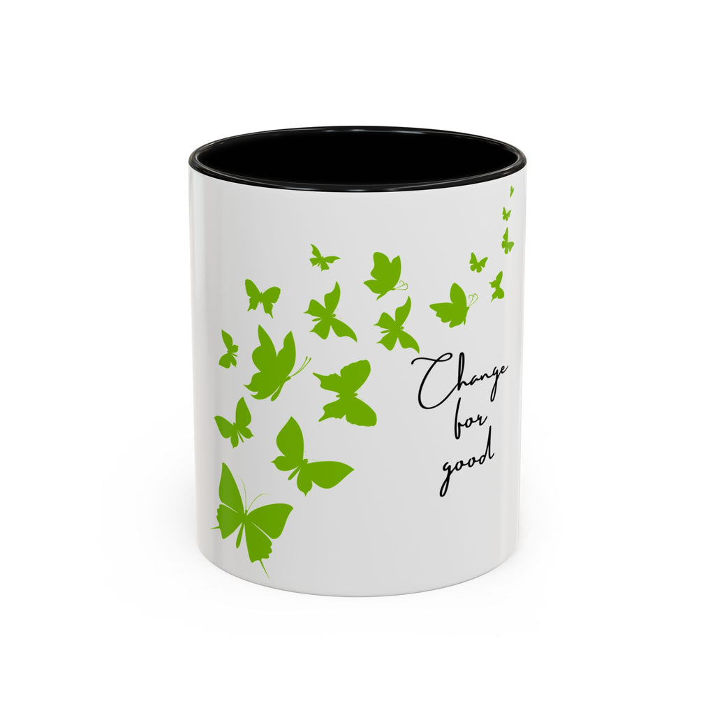 Accent Coffee Mug - Green Butterfly "Change for Good" Inspirational Ceramic Mug (11/15oz)