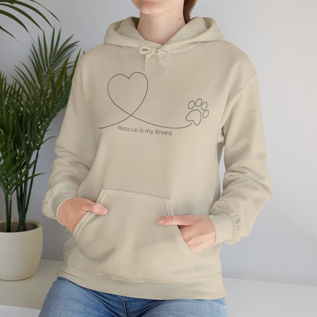 "Rescue is my Breed" Heart & Paw Line Art Hoodie