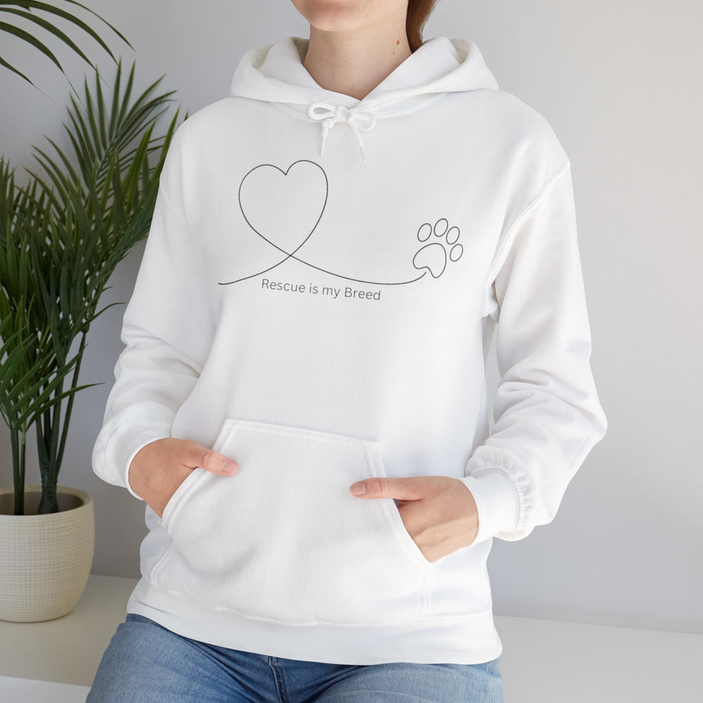 "Rescue is my Breed" Heart & Paw Line Art Hoodie