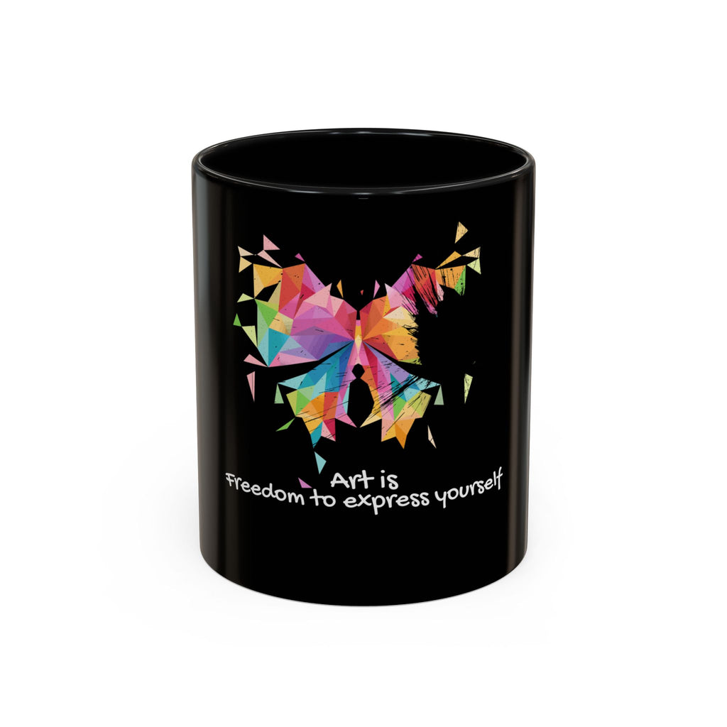 Art Is Freedom Coffee Mug — Colorful Butterfly Design (11/15oz)