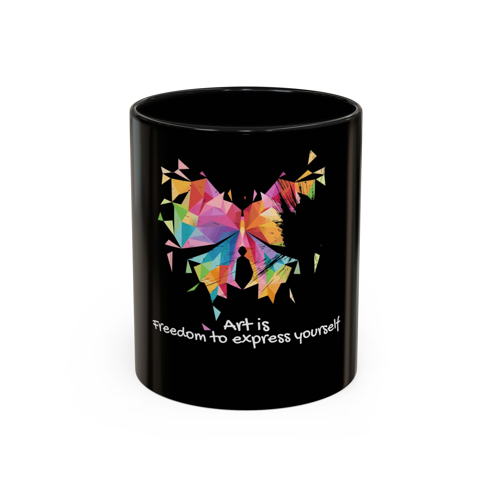 Art Is Freedom Coffee Mug — Colorful Butterfly Design (11/15oz)