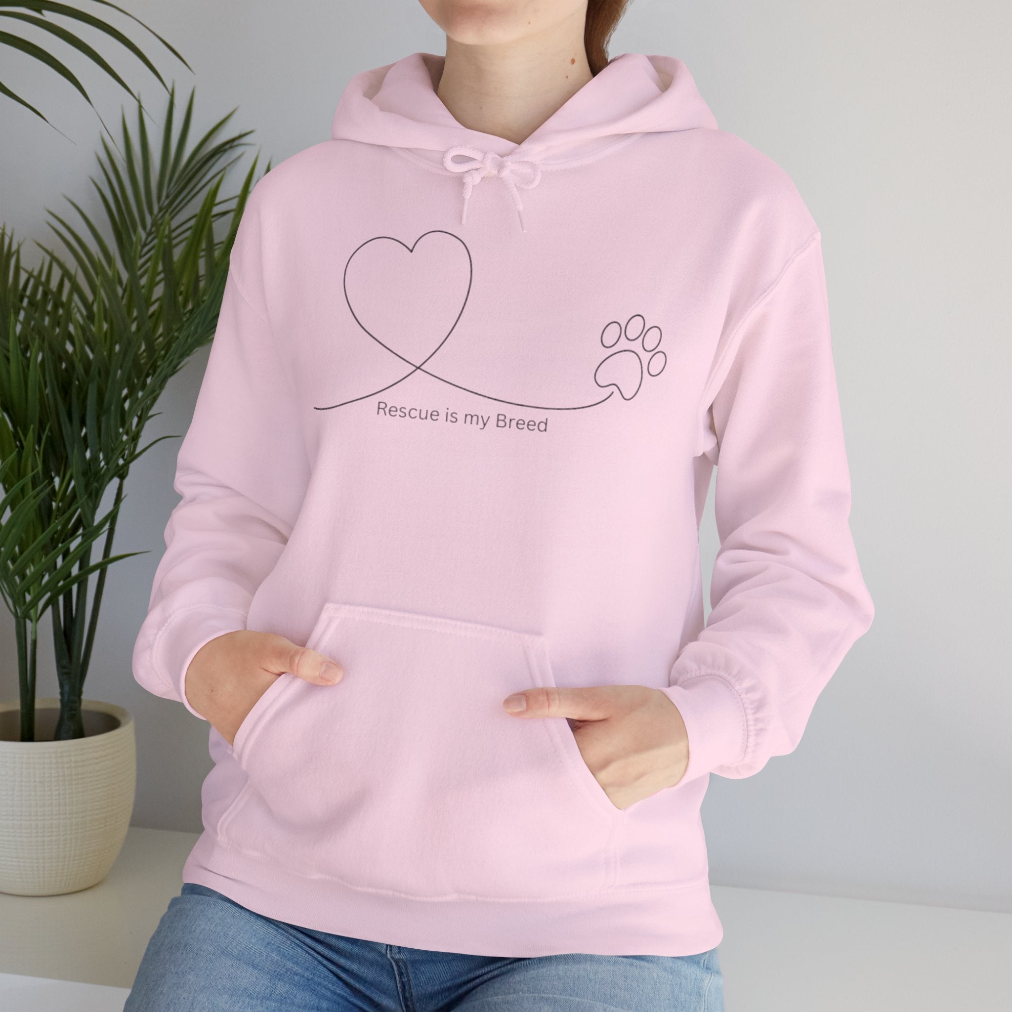 "Rescue is my Breed" Heart & Paw Line Art Hoodie