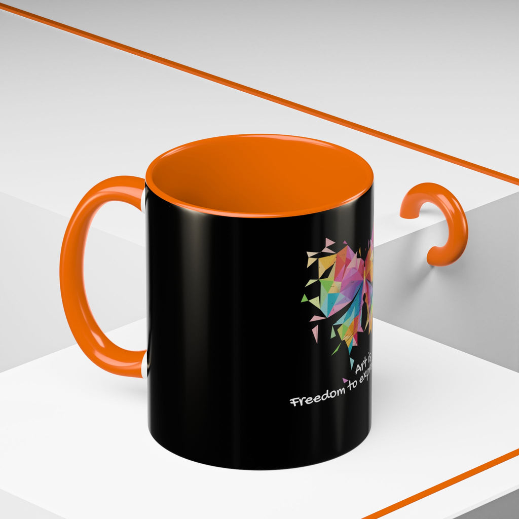 Art Is Freedom Coffee Mug — Colorful Butterfly Design (11/15oz)
