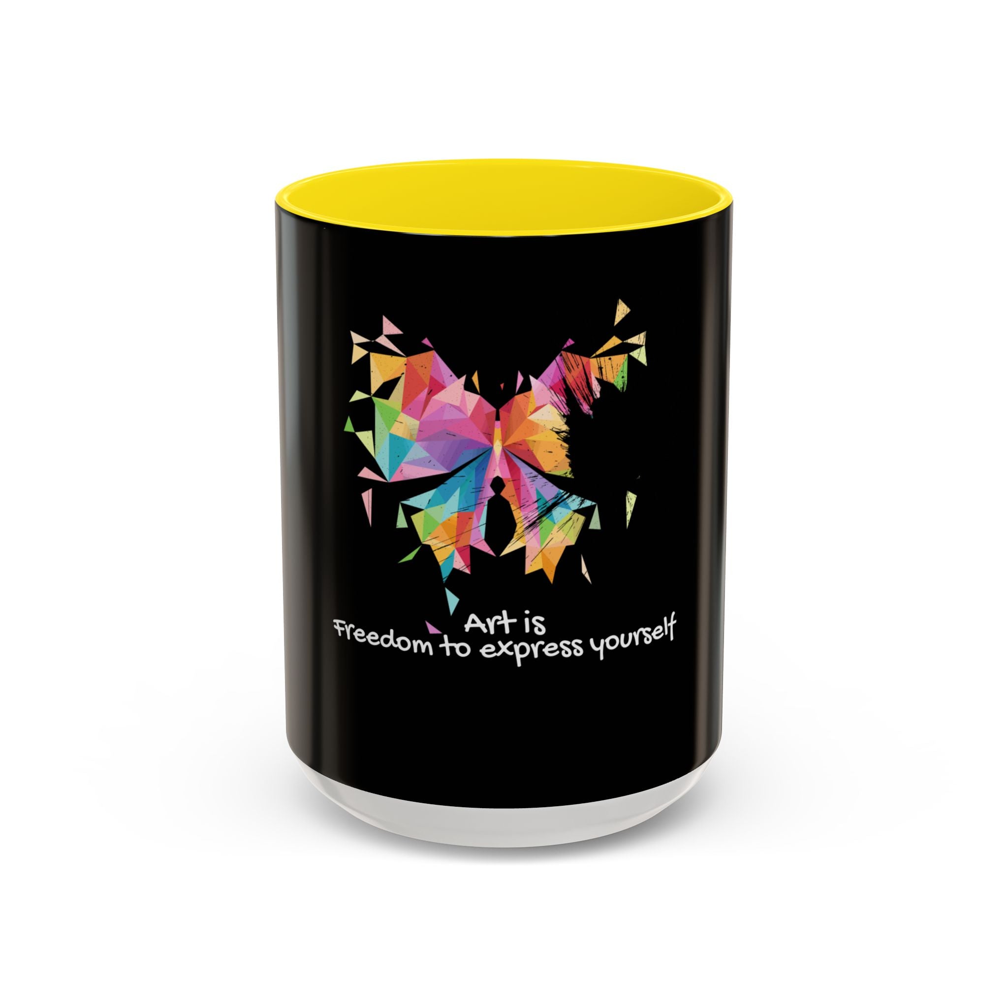 Art Is Freedom Coffee Mug — Colorful Butterfly Design (11/15oz)