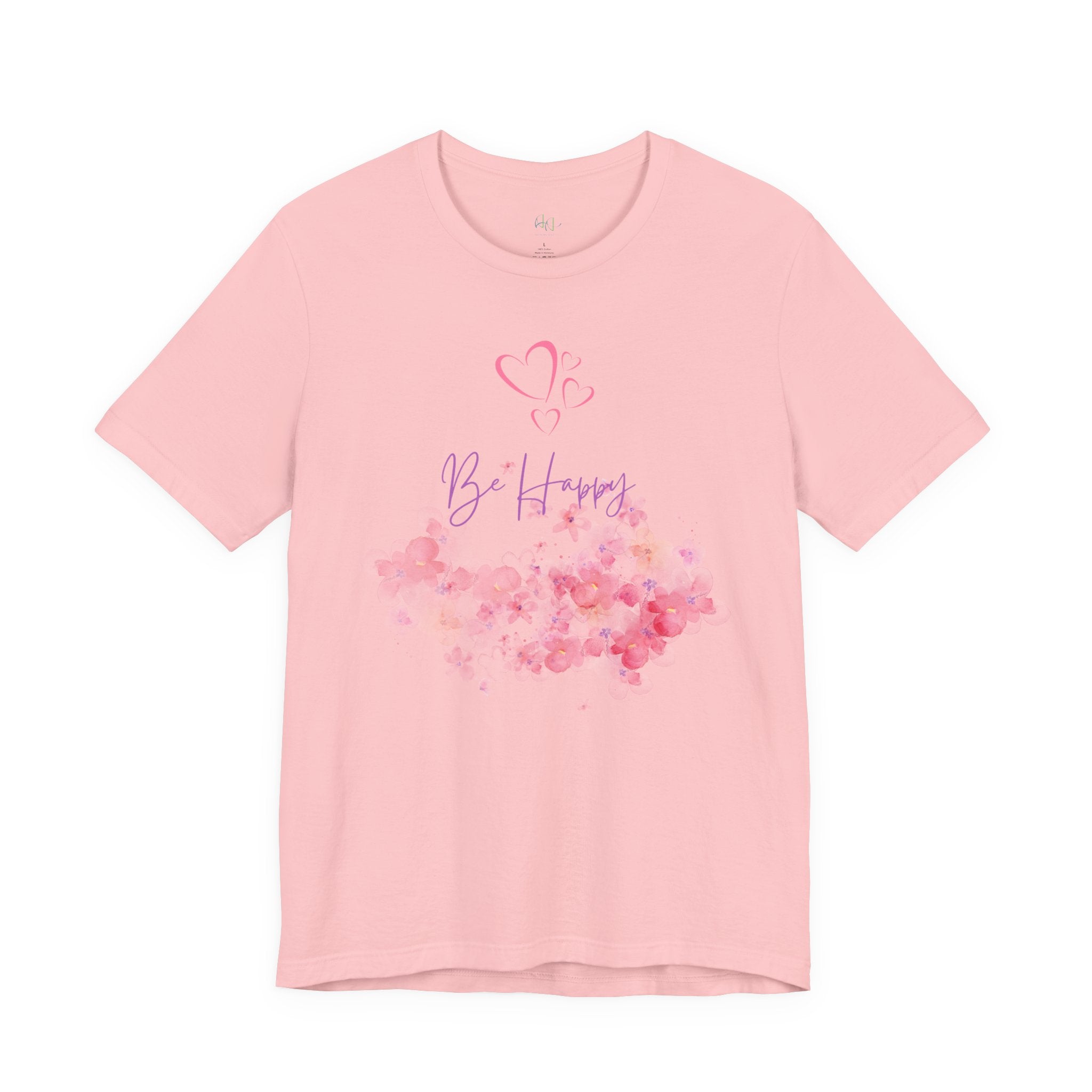 Be Happy Floral Tee - Pink Watercolor Heart & Script