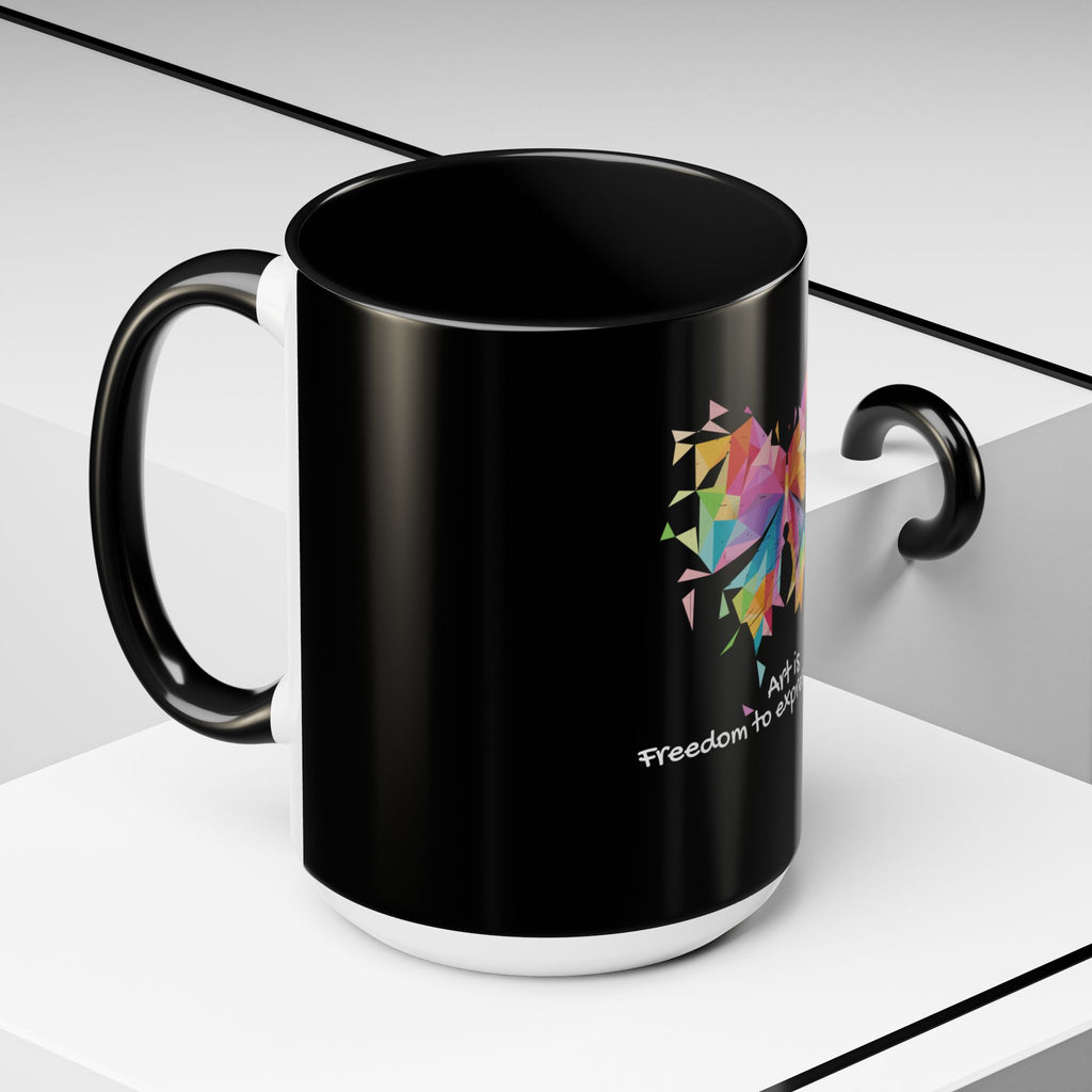 Art Is Freedom Coffee Mug — Colorful Butterfly Design (11/15oz)