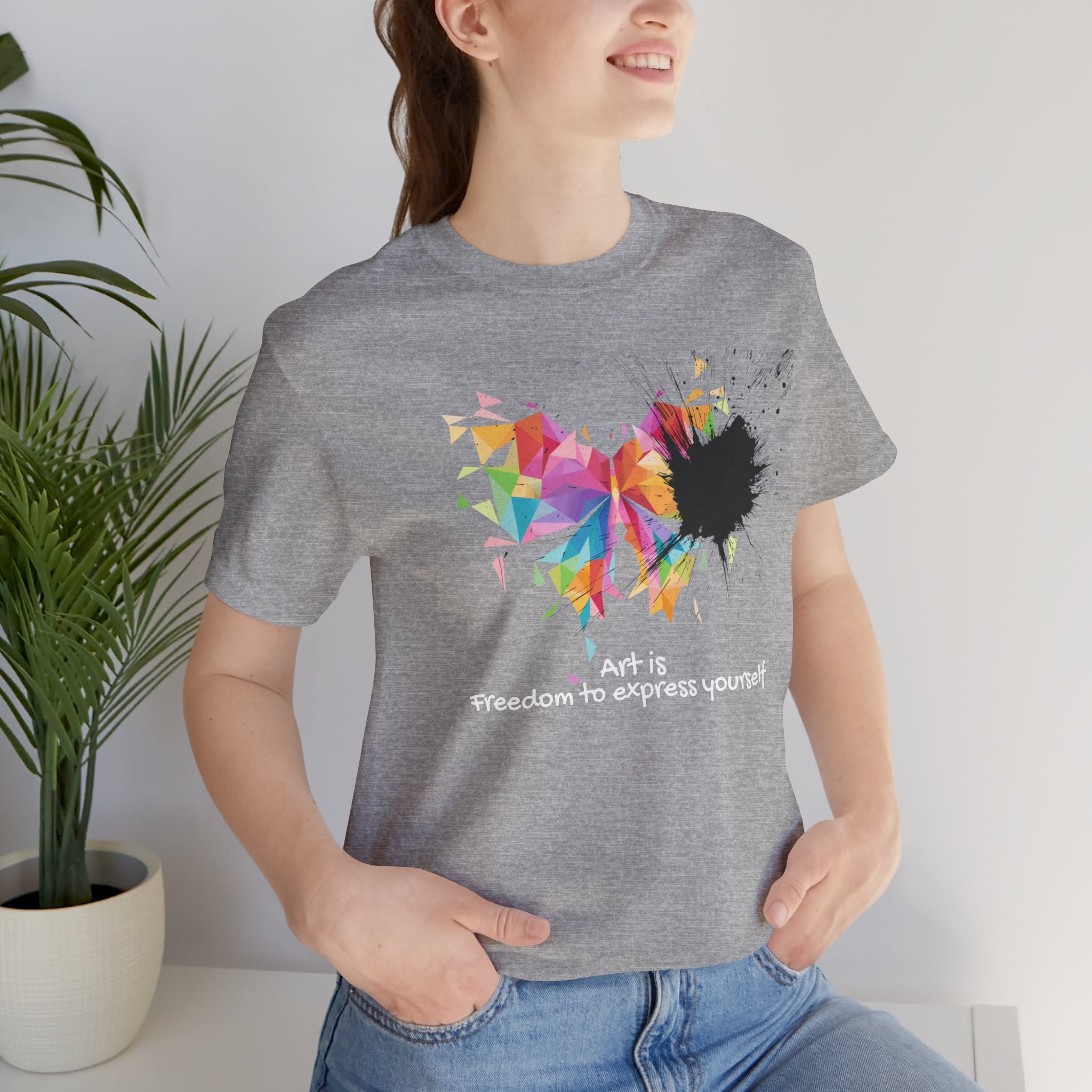 Art Is Freedom Tee — Colorful Abstract Heart Graphic Short Sleeve Shirt