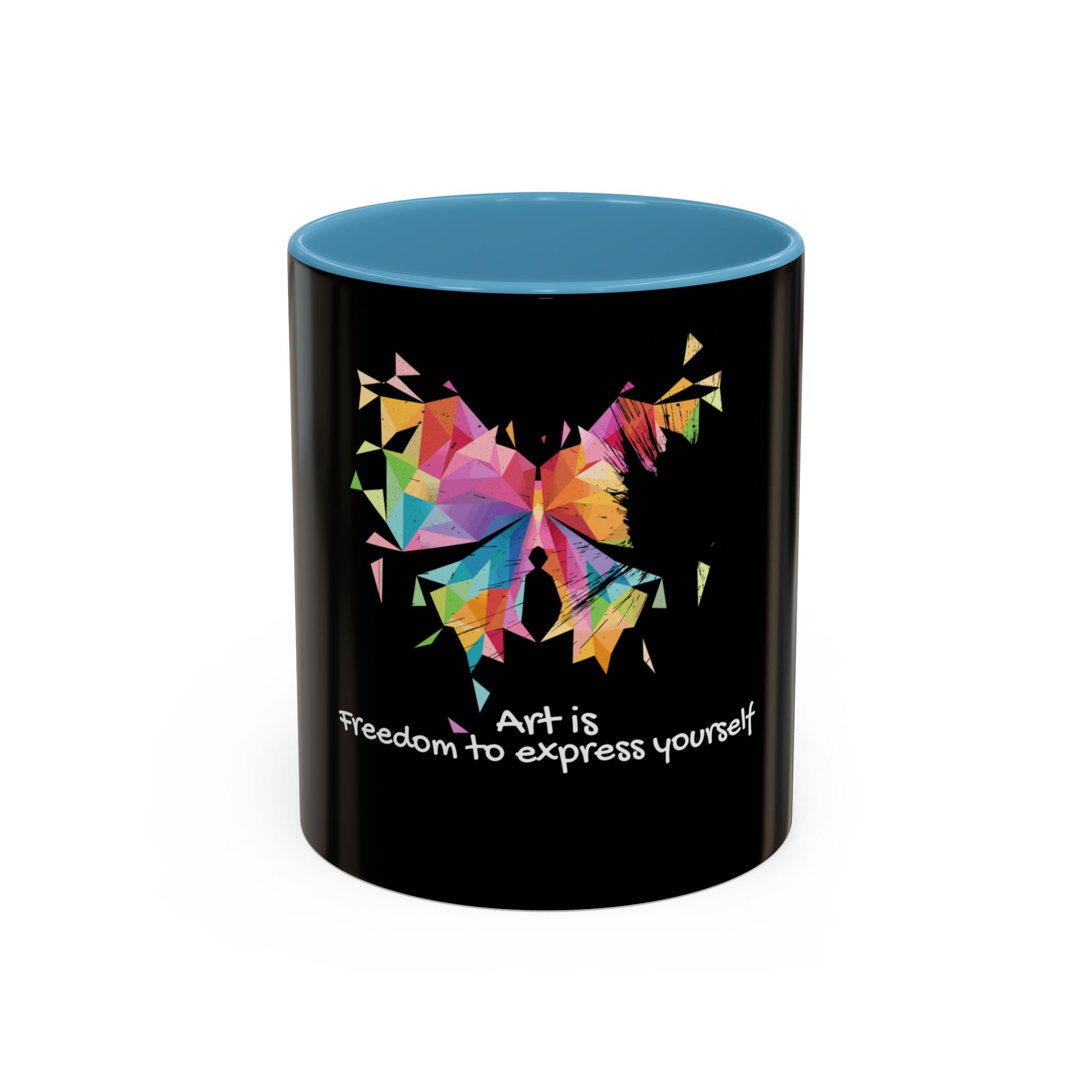 Art Is Freedom Coffee Mug — Colorful Butterfly Design (11/15oz)