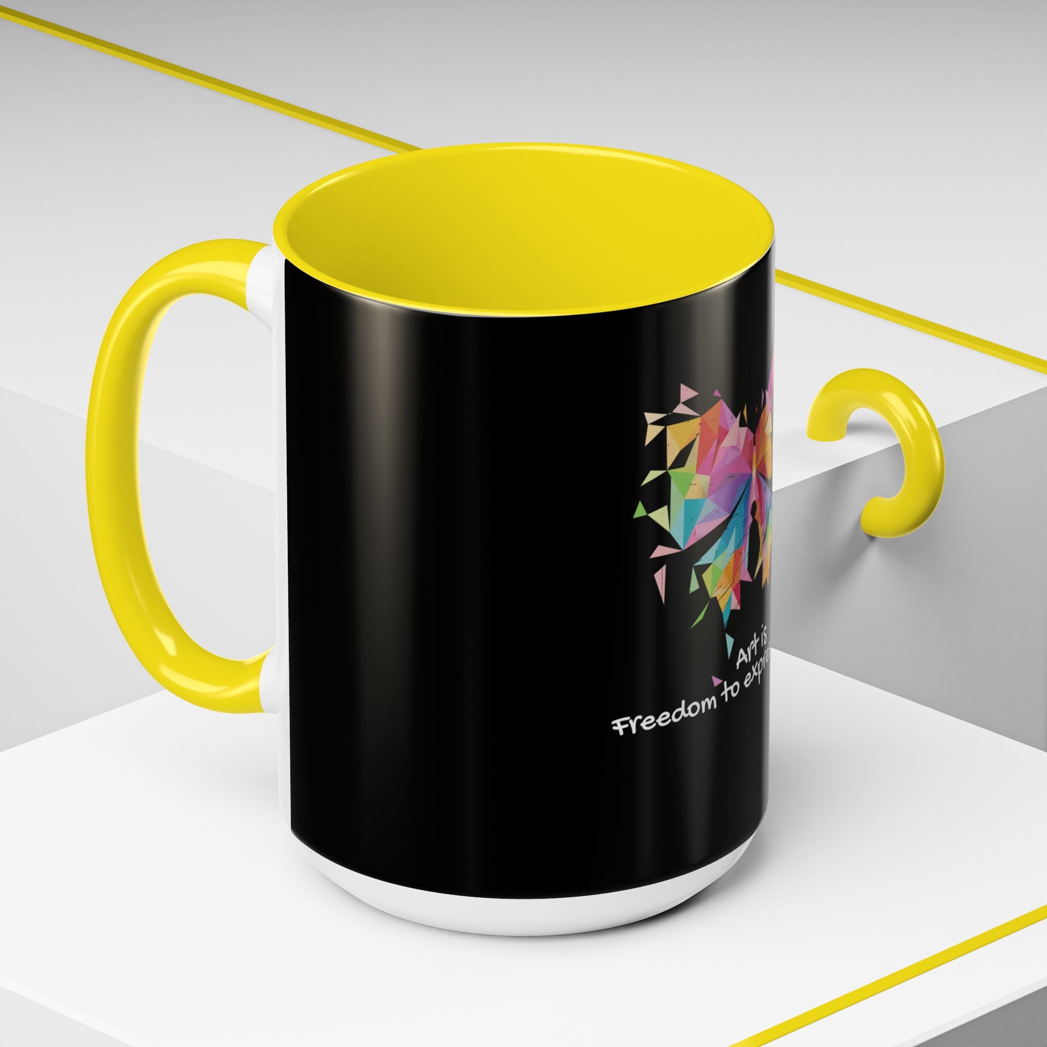 Art Is Freedom Coffee Mug — Colorful Butterfly Design (11/15oz)