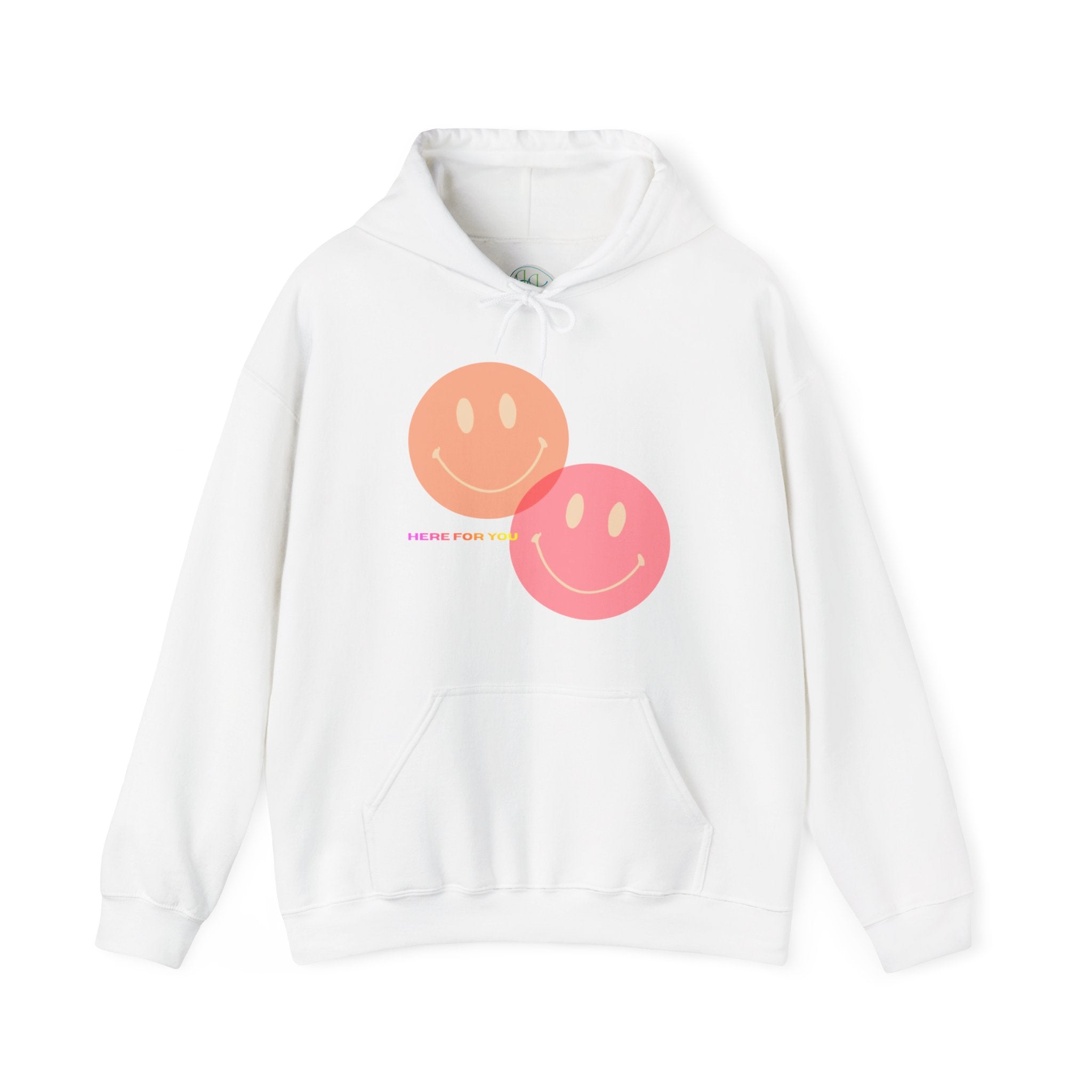 Smiley Duo Hoodie — Pastel Pink & Peach Smiles Graphic Sweatshirt