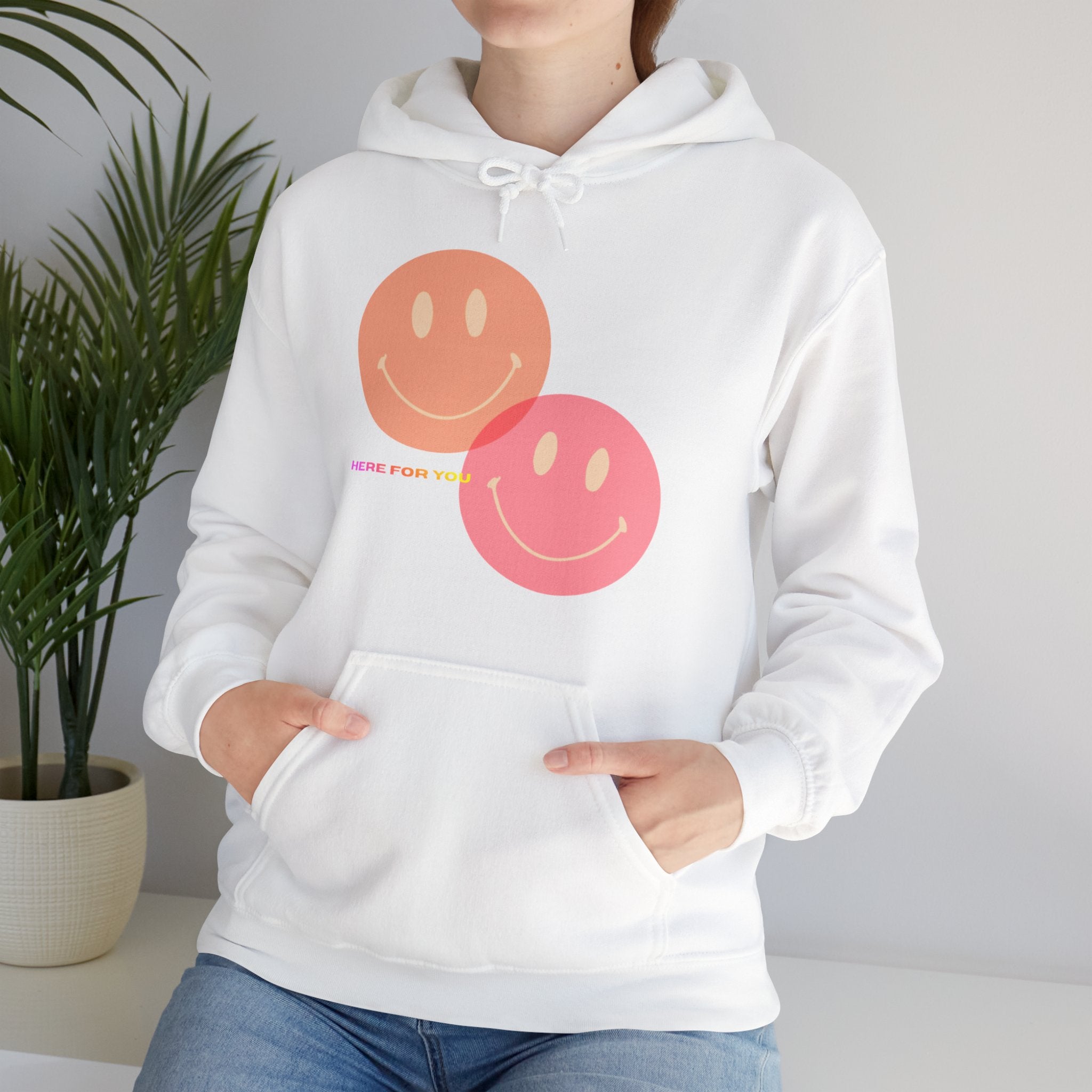 Smiley Duo Hoodie — Pastel Pink & Peach Smiles Graphic Sweatshirt