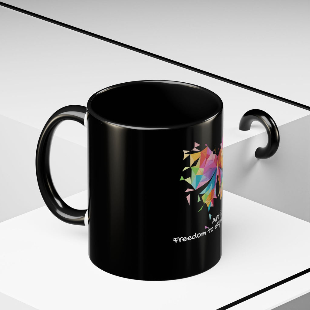 Art Is Freedom Coffee Mug — Colorful Butterfly Design (11/15oz)