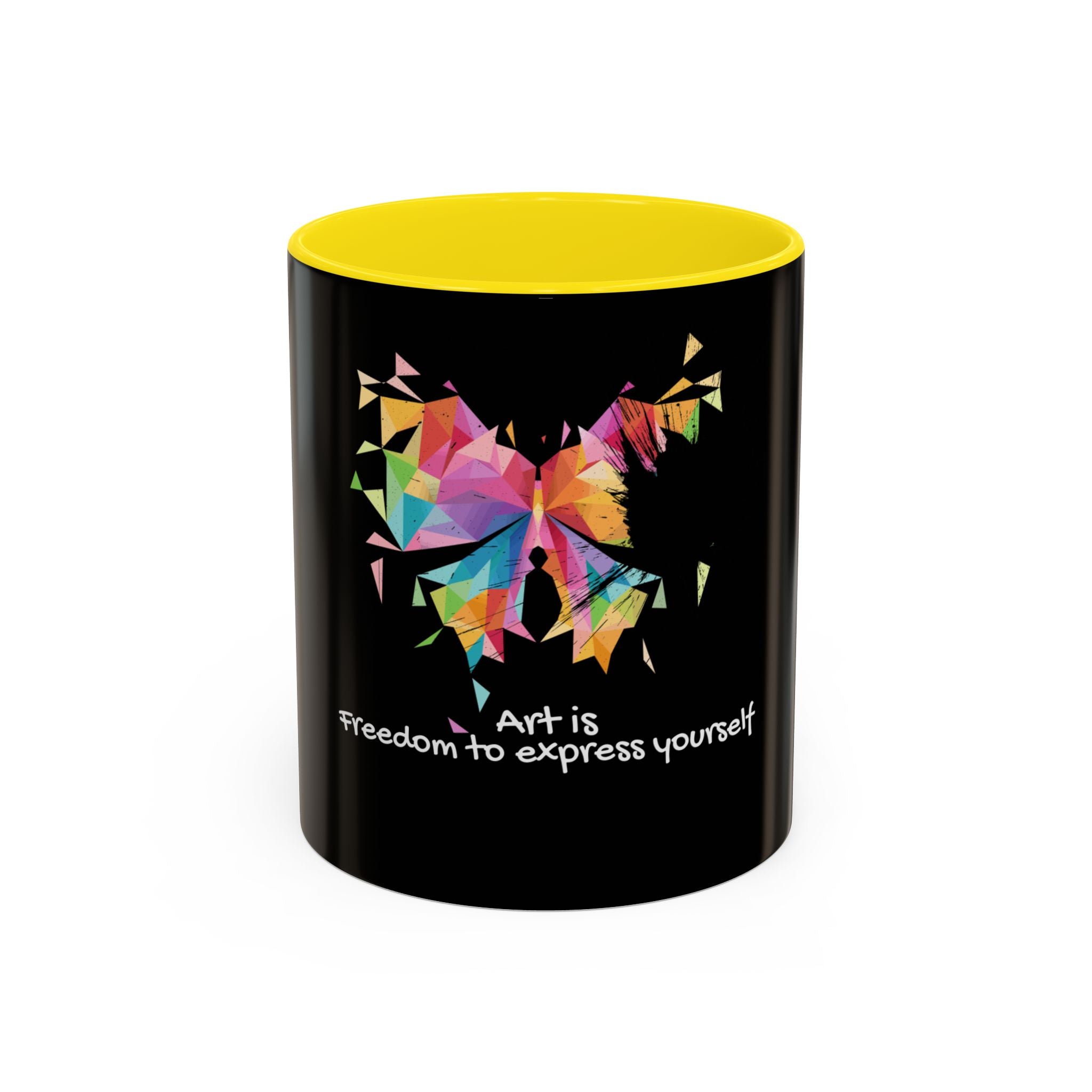 Art Is Freedom Coffee Mug — Colorful Butterfly Design (11/15oz)