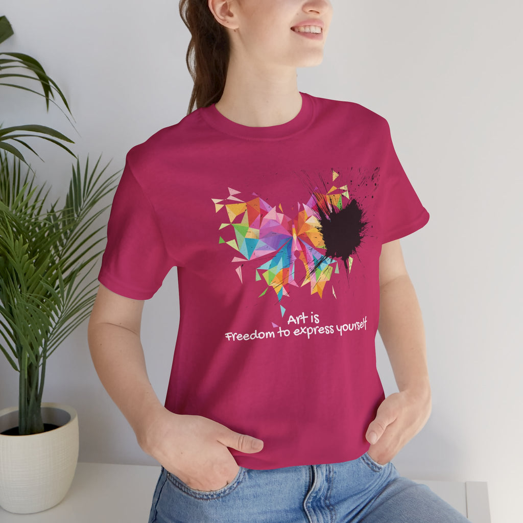 Art Is Freedom Tee — Colorful Abstract Heart Graphic Short Sleeve Shirt