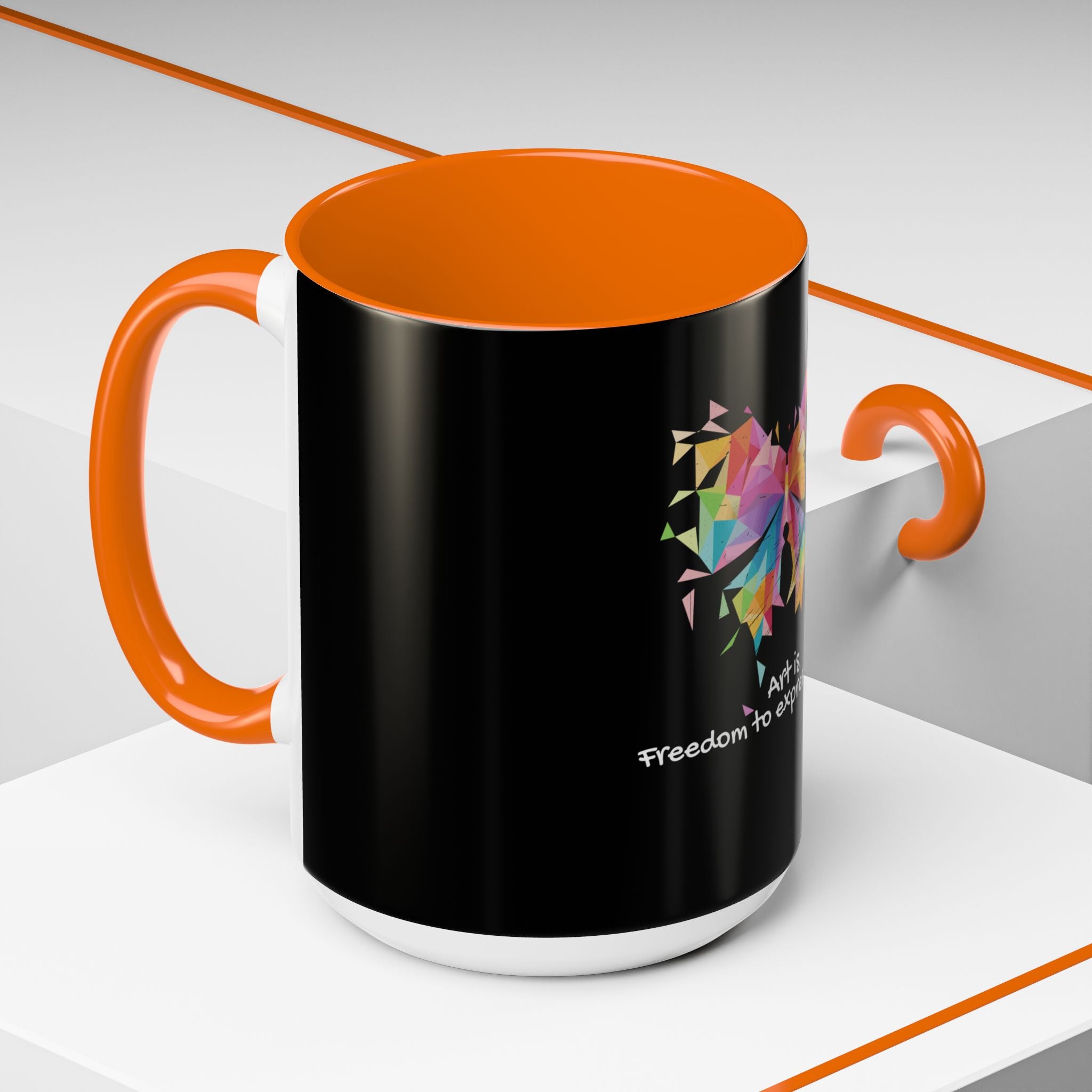 Art Is Freedom Coffee Mug — Colorful Butterfly Design (11/15oz)