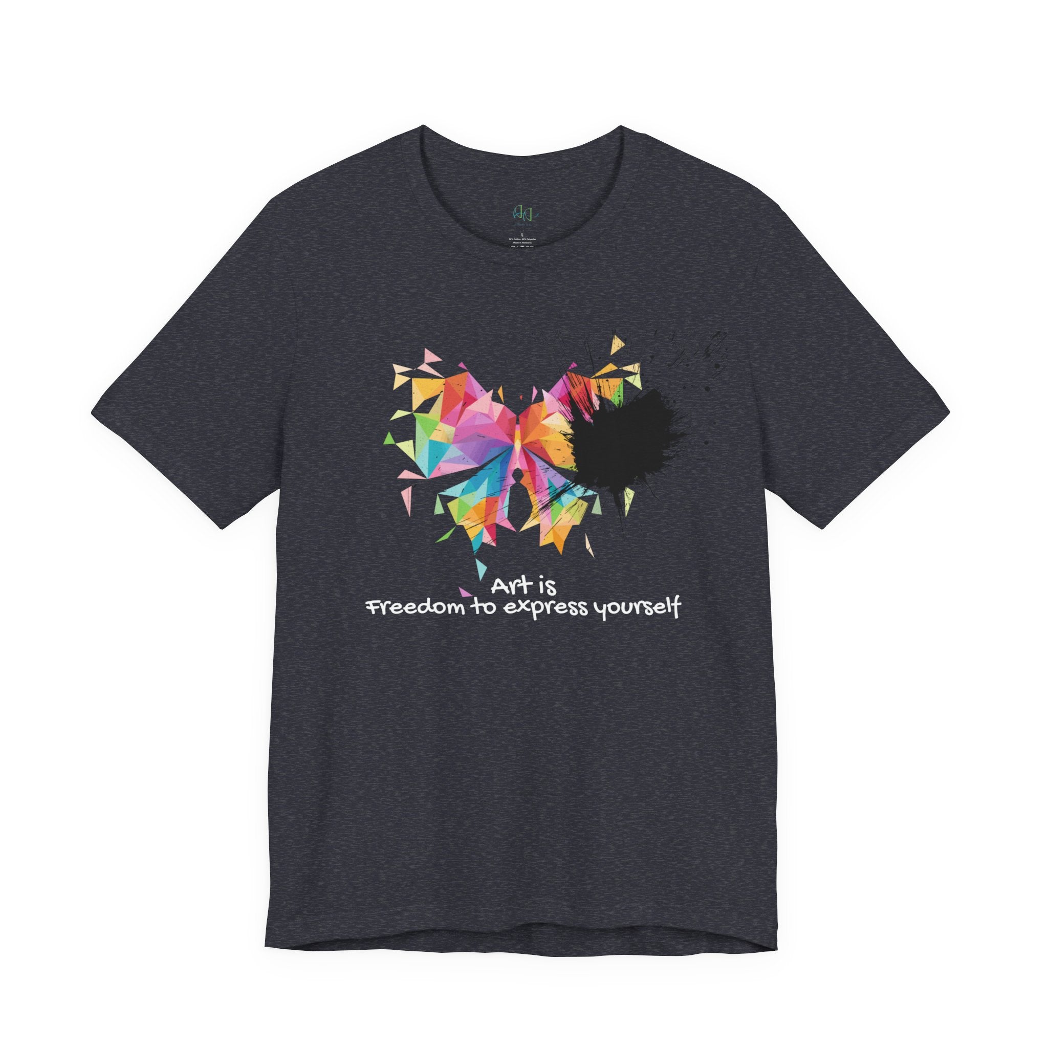 Art Is Freedom Tee — Colorful Abstract Heart Graphic Short Sleeve Shirt