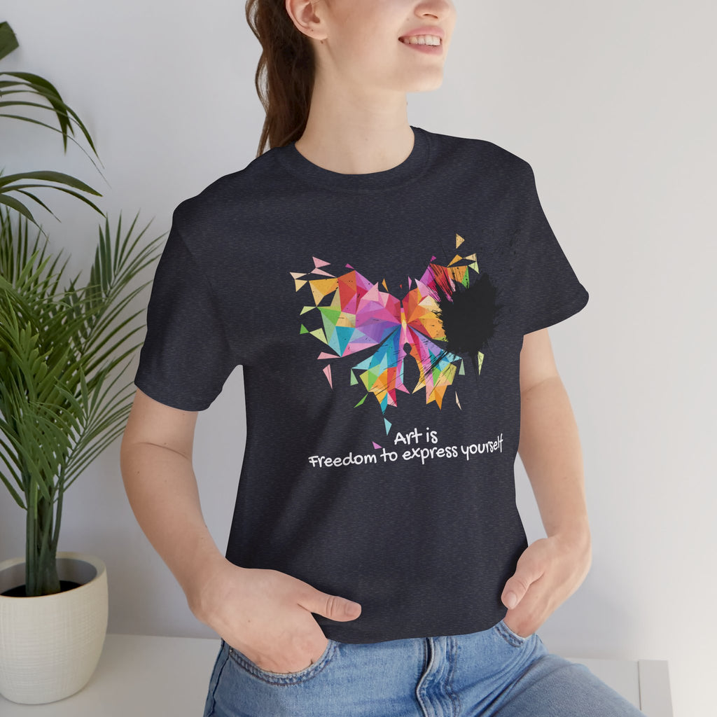 Art Is Freedom Tee — Colorful Abstract Heart Graphic Short Sleeve Shirt