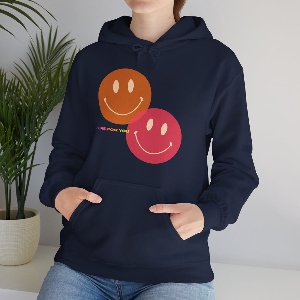 Smiley Duo Hoodie — Pastel Pink & Peach Smiles Graphic Sweatshirt