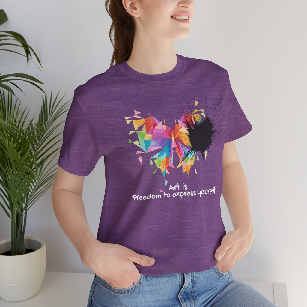 Art Is Freedom Tee — Colorful Abstract Heart Graphic Short Sleeve Shirt