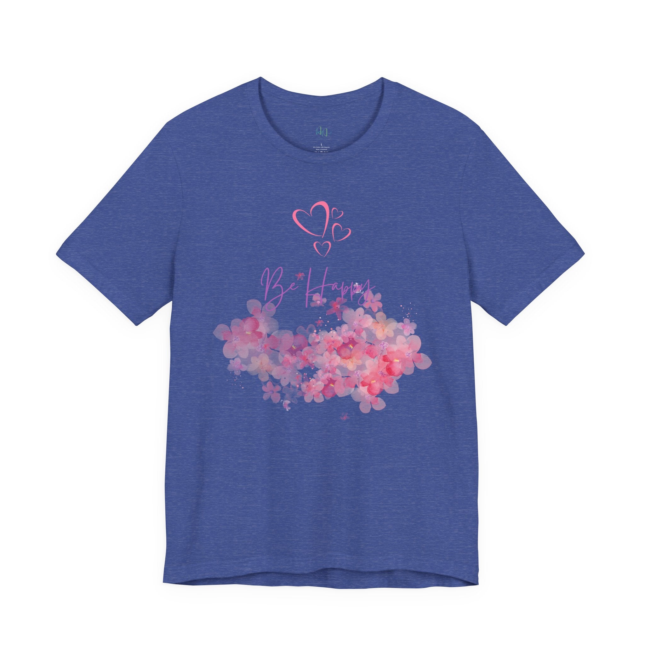 Be Happy Floral Tee - Pink Watercolor Heart & Script