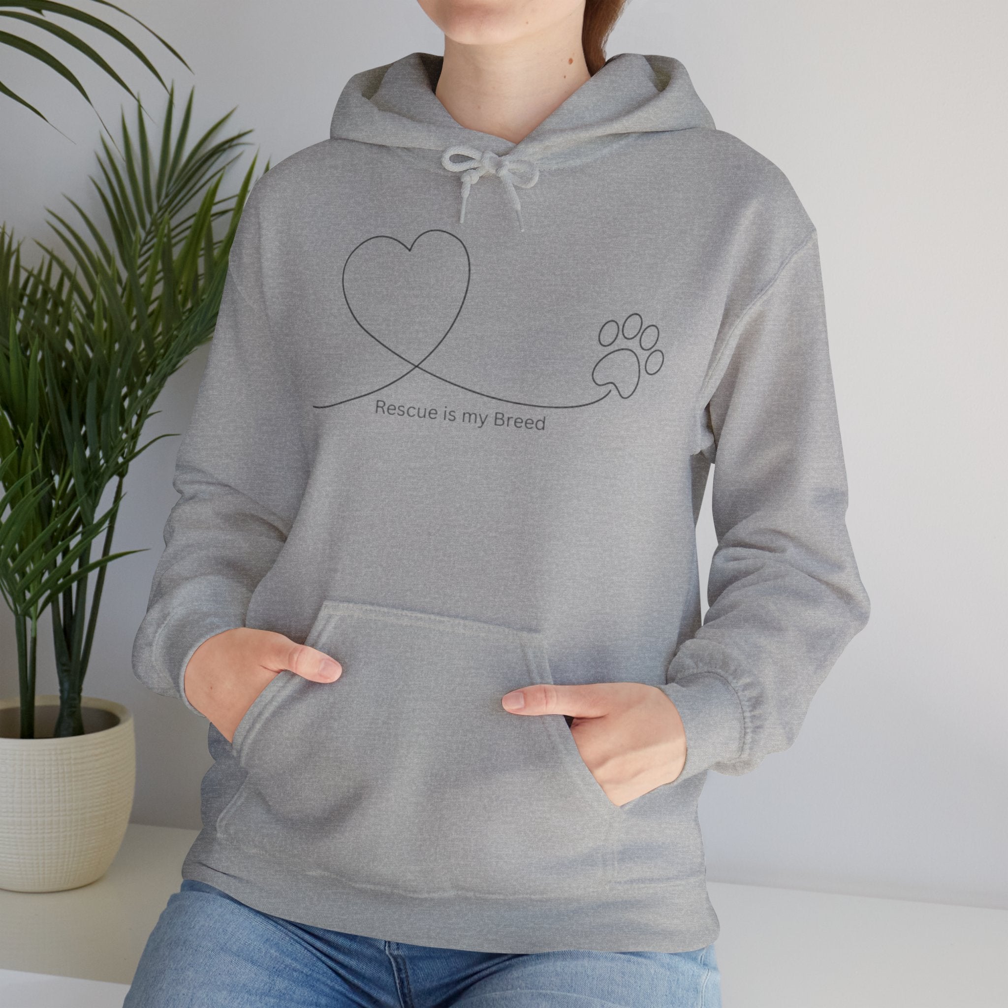 "Rescue is my Breed" Heart & Paw Line Art Hoodie