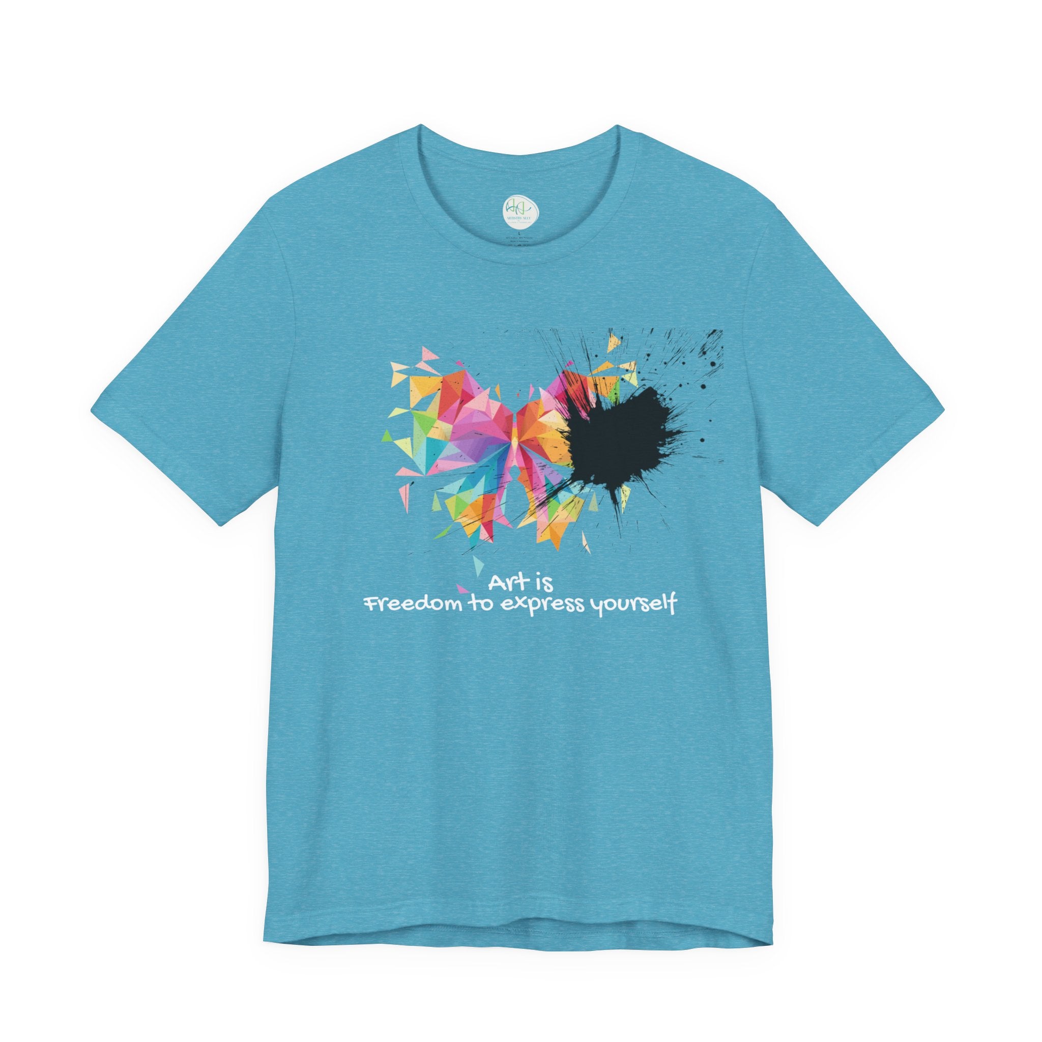 Art Is Freedom Tee — Colorful Abstract Heart Graphic Short Sleeve Shirt