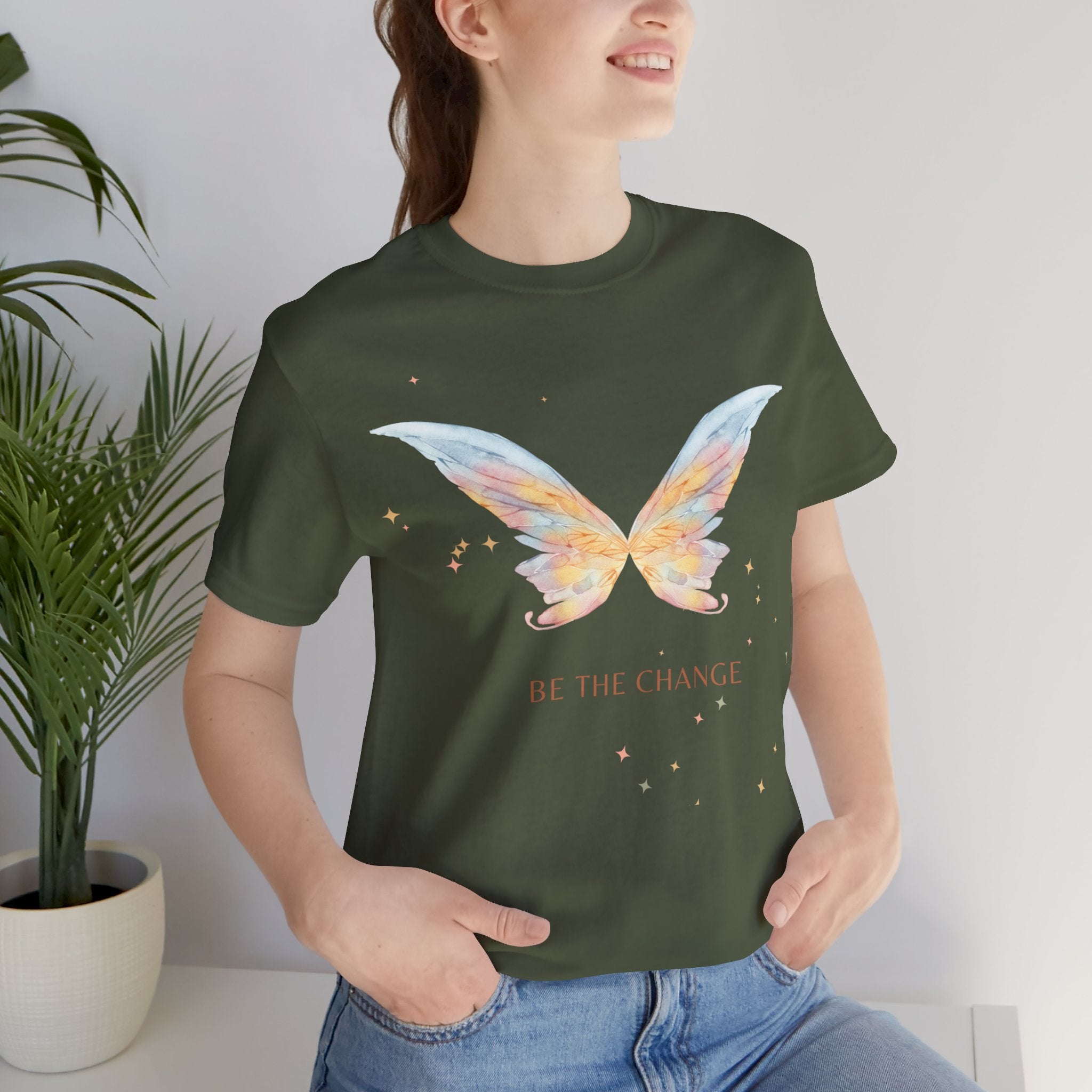 Butterfly Wings Tee — "Be The Change" Inspirational Graphic T-Shirt