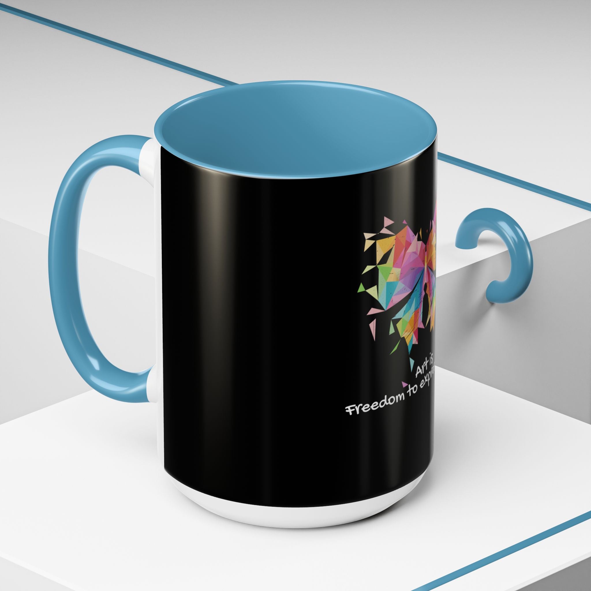Art Is Freedom Coffee Mug — Colorful Butterfly Design (11/15oz)