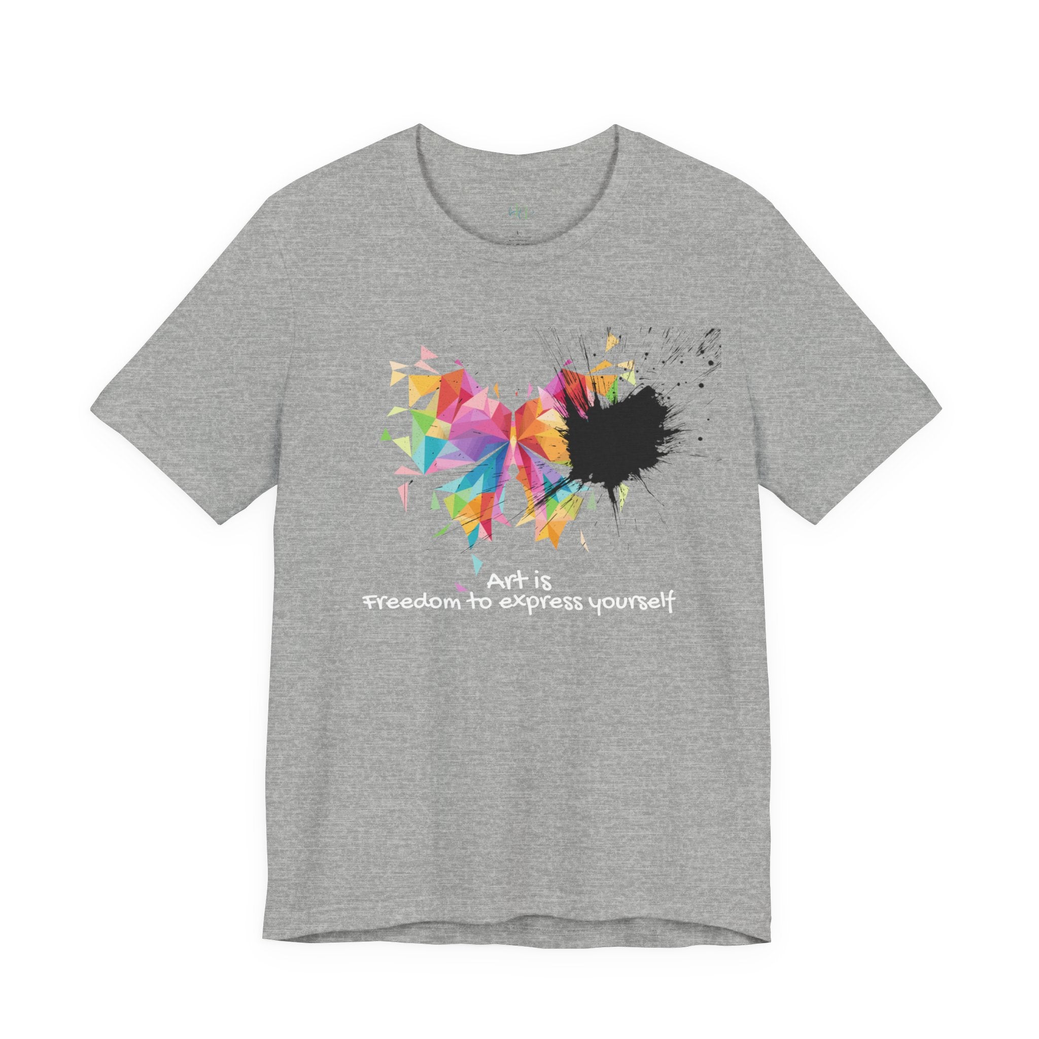 Art Is Freedom Tee — Colorful Abstract Heart Graphic Short Sleeve Shirt