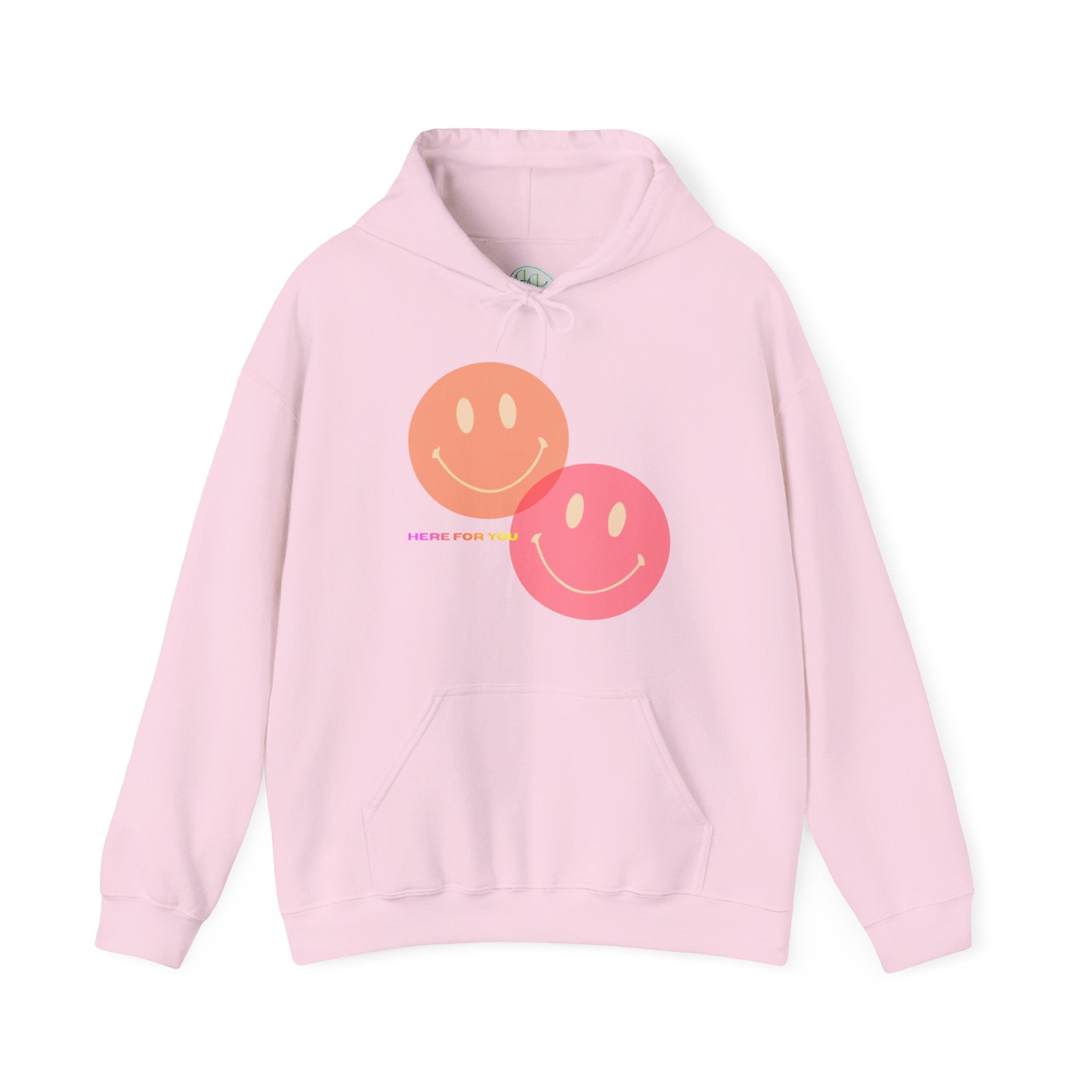 Smiley Duo Hoodie — Pastel Pink & Peach Smiles Graphic Sweatshirt