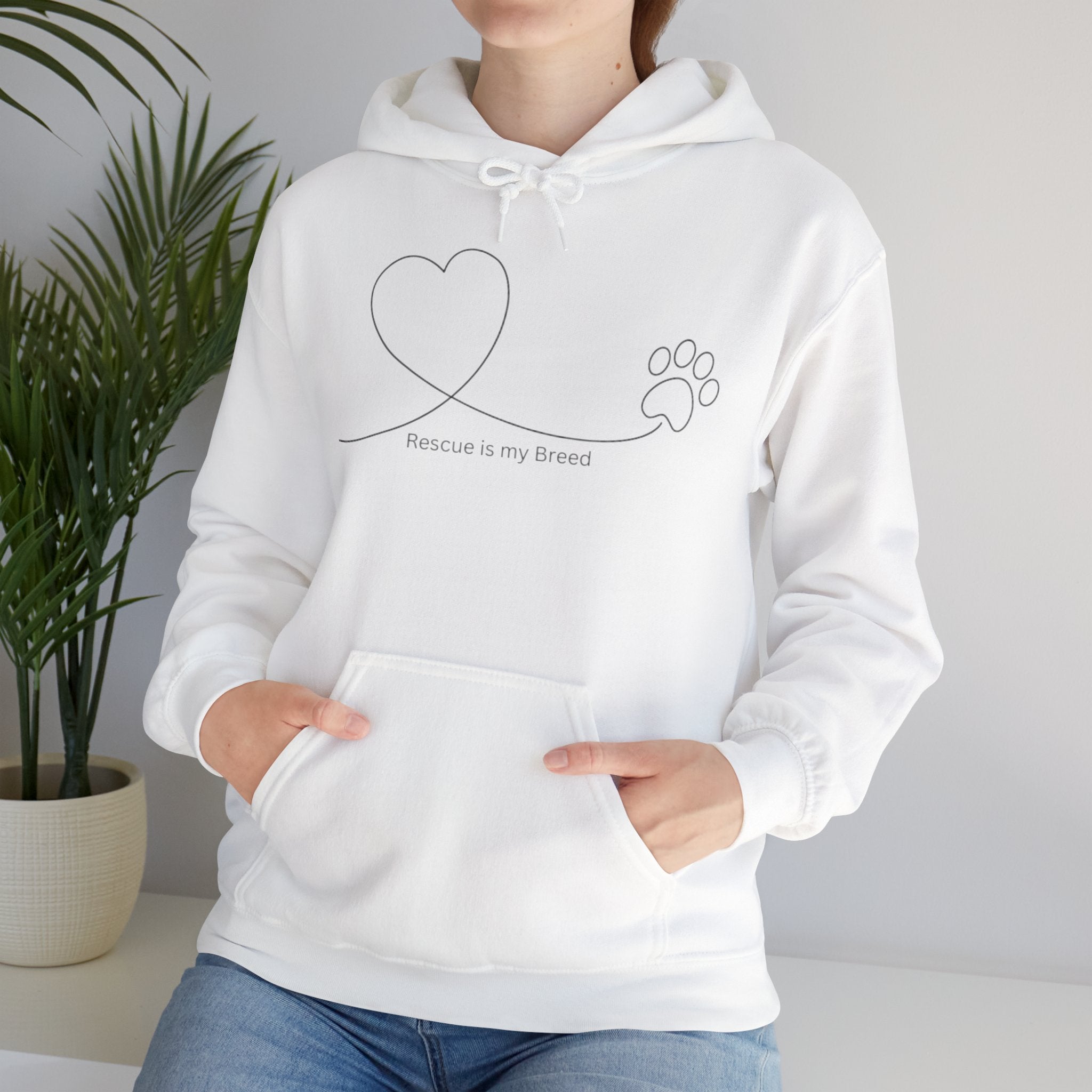 "Rescue is my Breed" Heart & Paw Line Art Hoodie